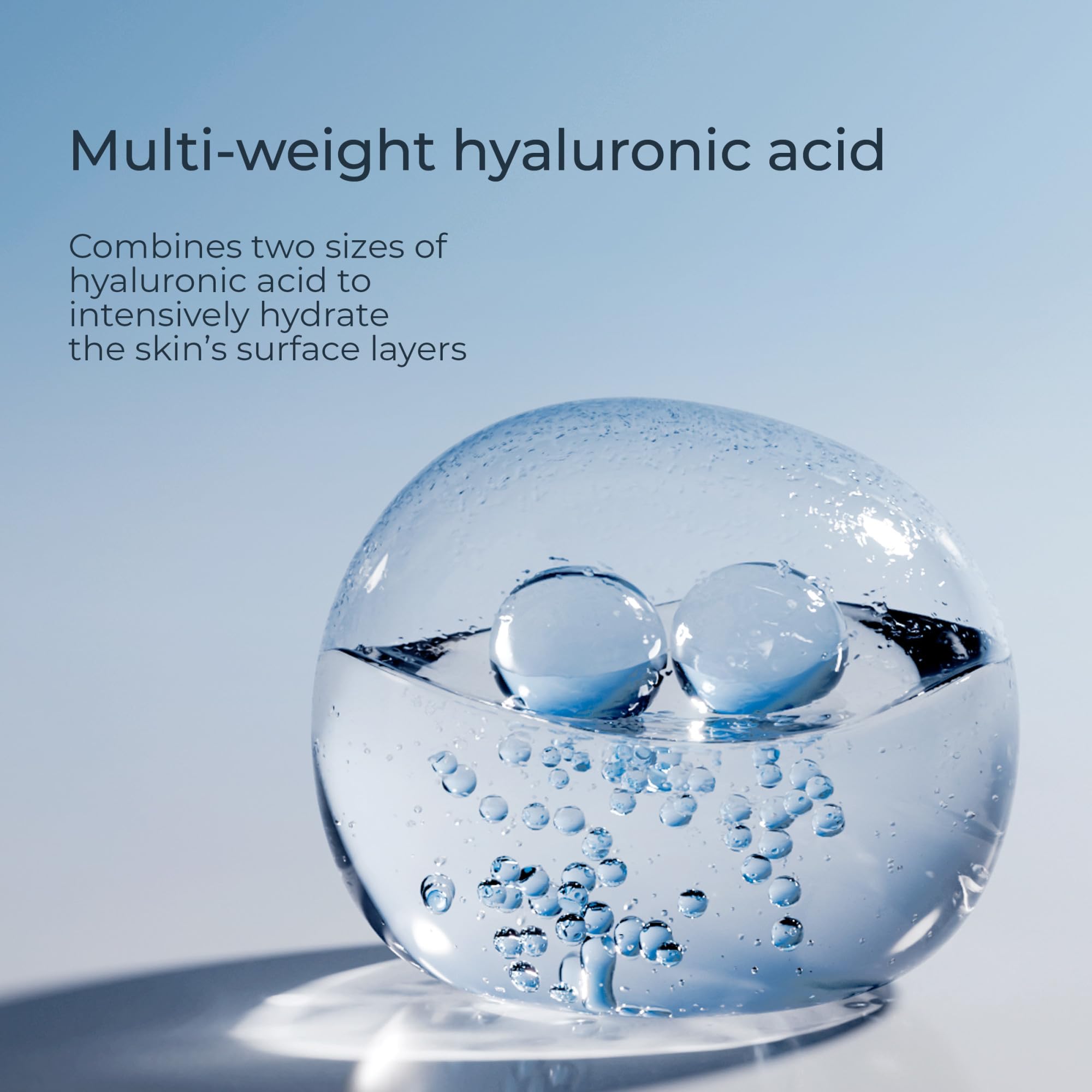 Macro-hyaluronic-acid molecules in Eucerin serum illustrate surface hydration
