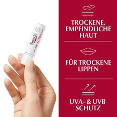 Aplicación suave del bálsamo labial Eucerin Protección Activa
