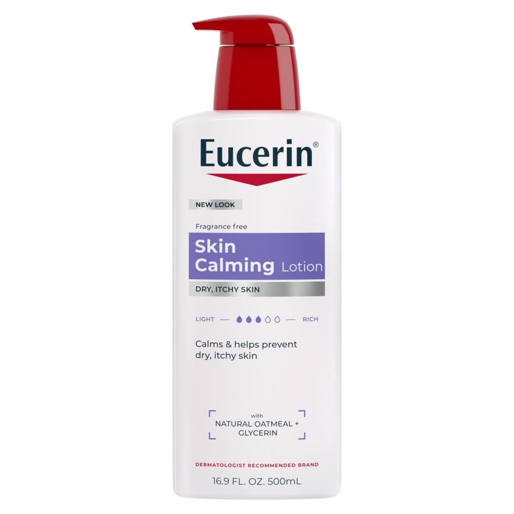 Loción corporal calmante Eucerin con avena natural en envase frontal para piel seca