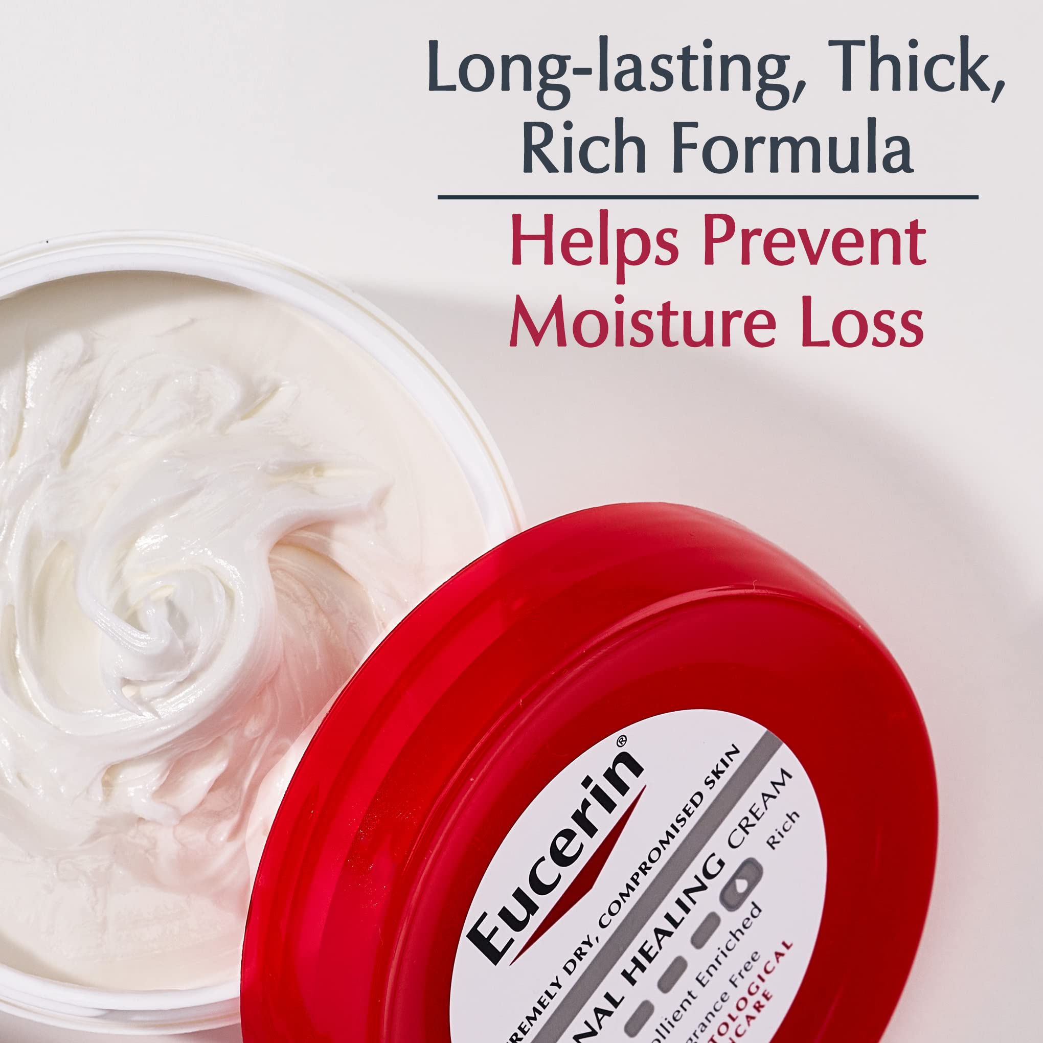Rich texture of Eucerin Original Healing Cream emphasizes deep moisturization.