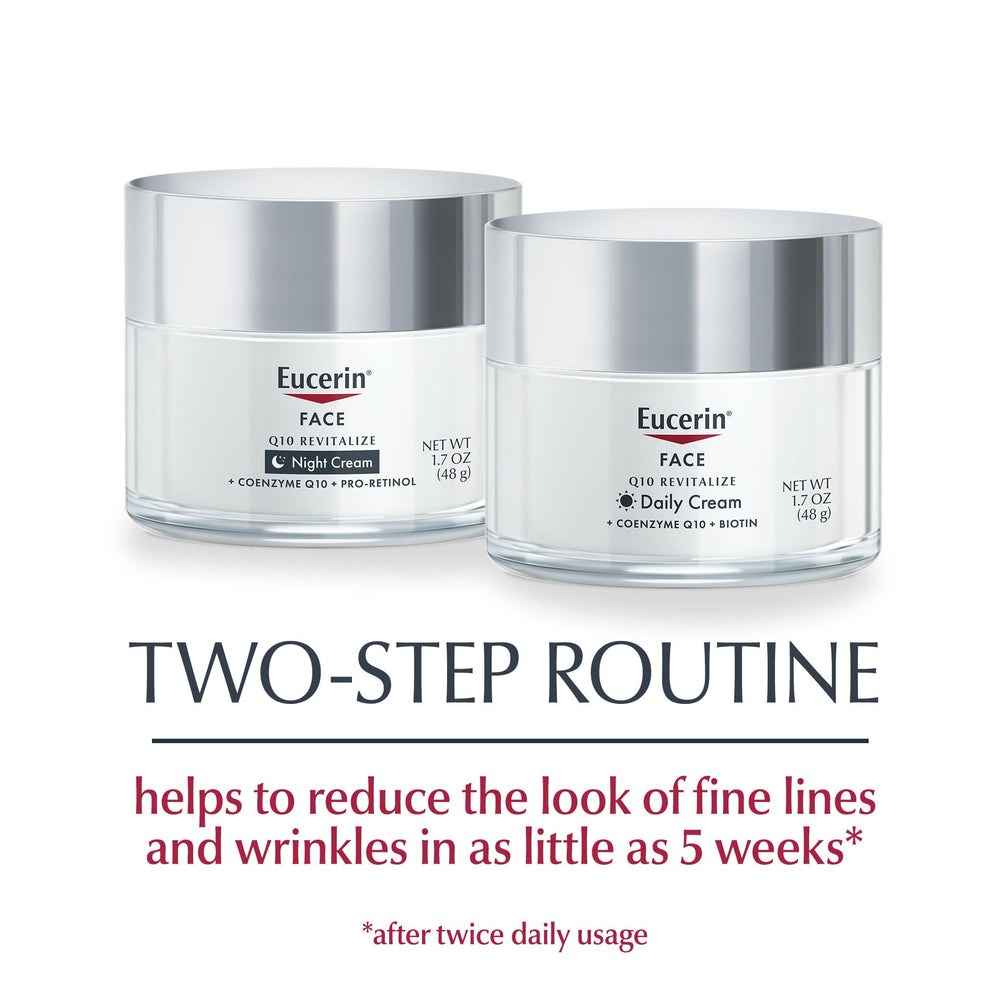 Eucerin Q10 Night Cream jar featuring Pro-Retinol for overnight care.