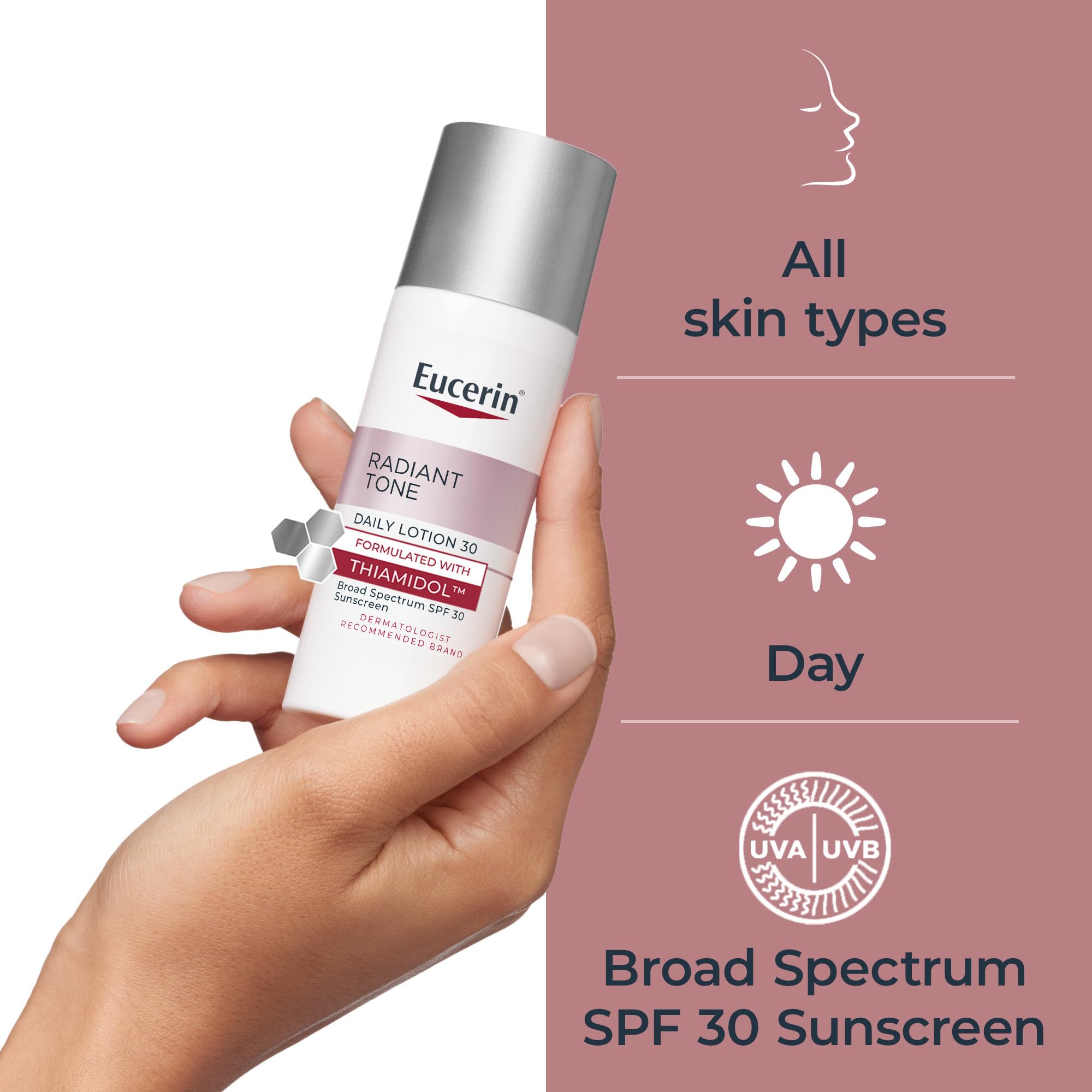 Eucerin Radiant Tone demonstrates a non-sticky finish in use.