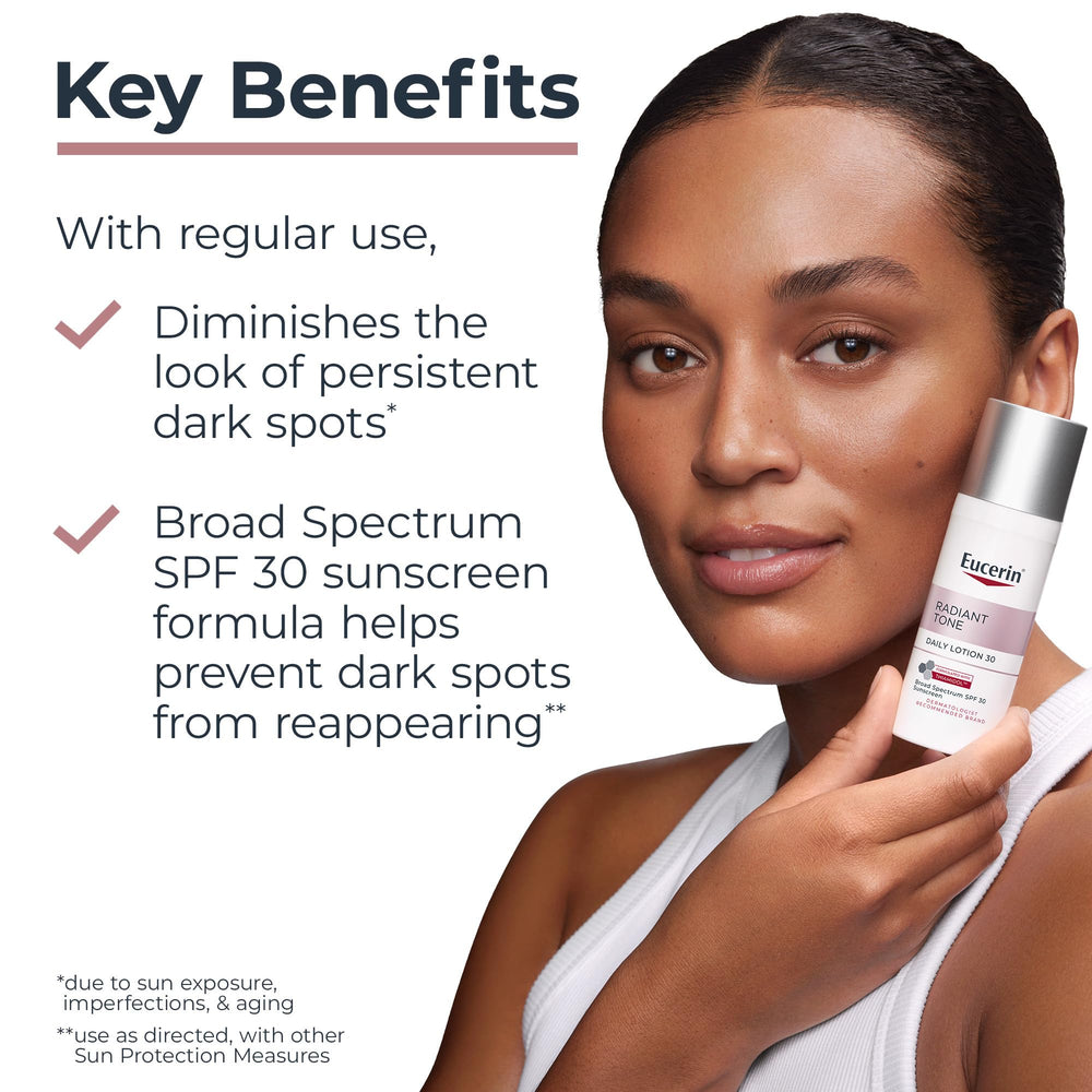 Radiant Tone SPF30 application on the face showing lightweight cream texture.