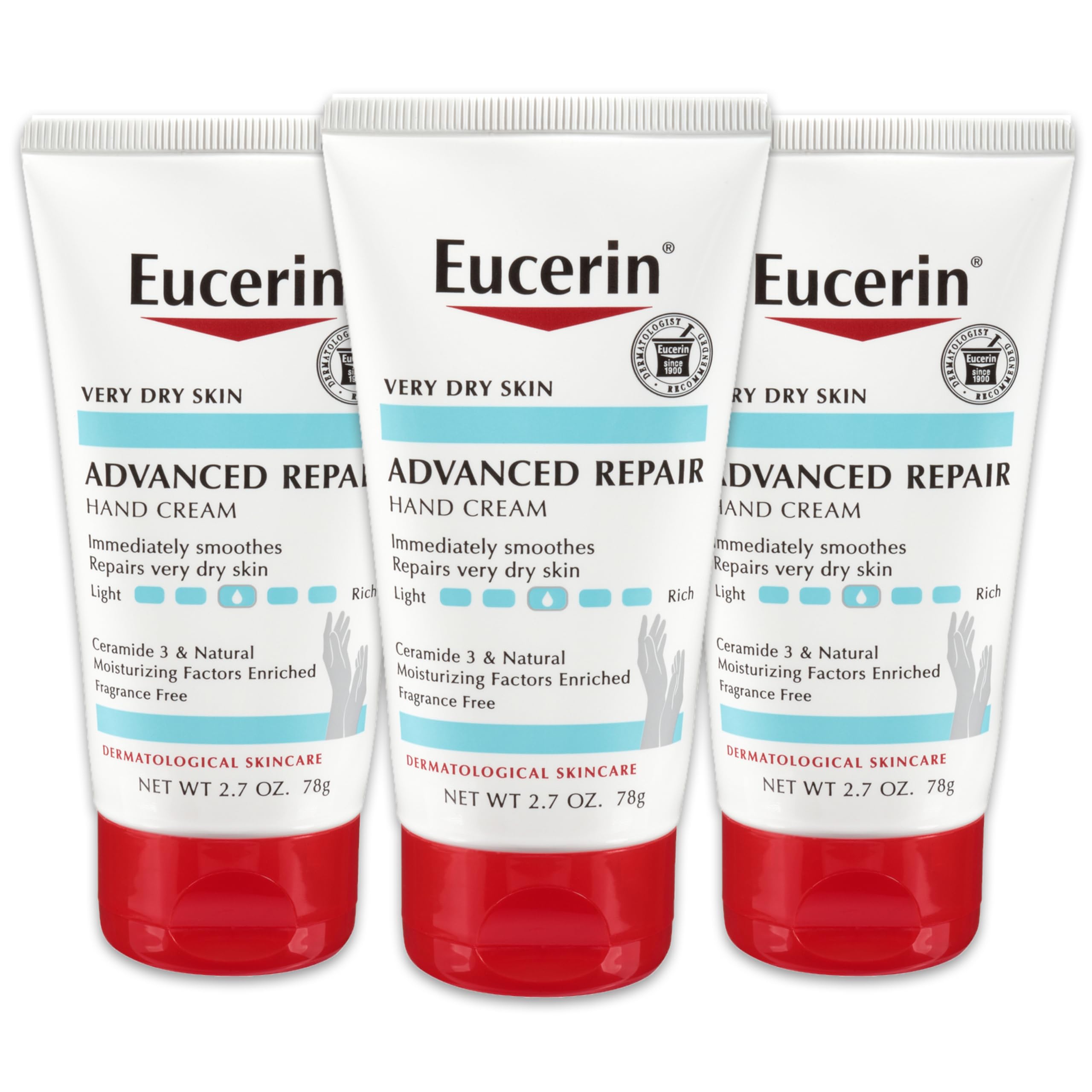 La crema de manos Eucerin Reparación Avanzada para uso diario, textura suave.
