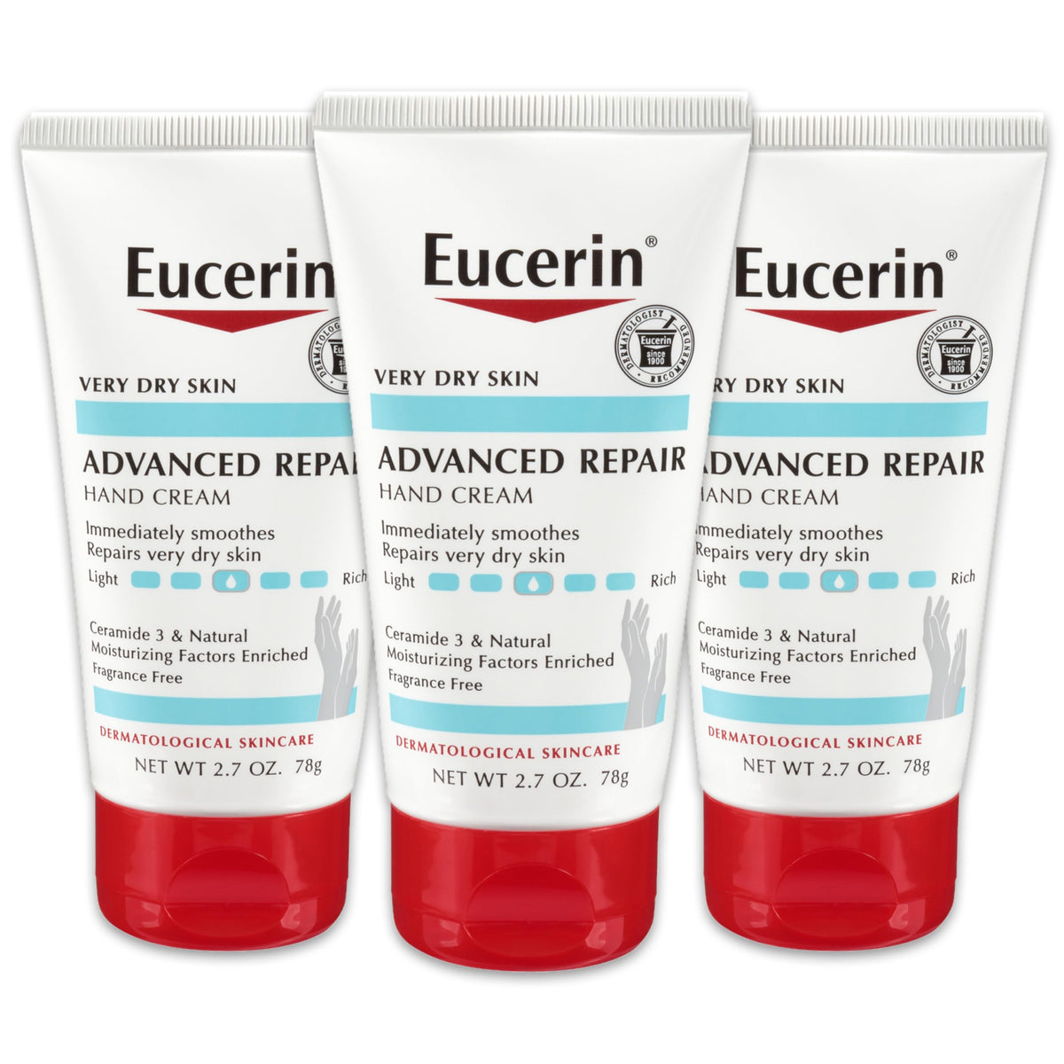 La crema de manos Eucerin Reparación Avanzada para uso diario, textura suave.