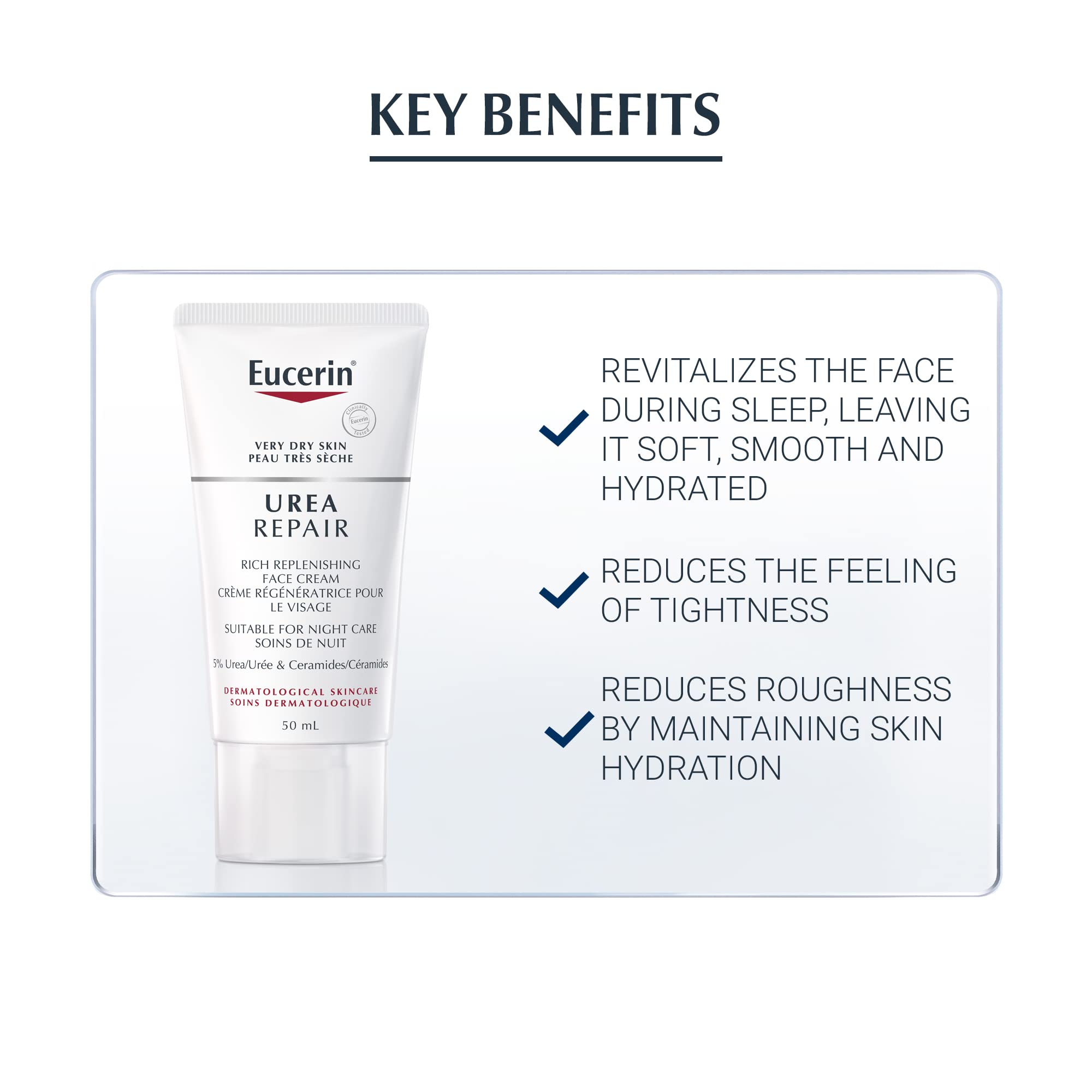 Eucerin rich, non-greasy cream spread showing fast absorption.
