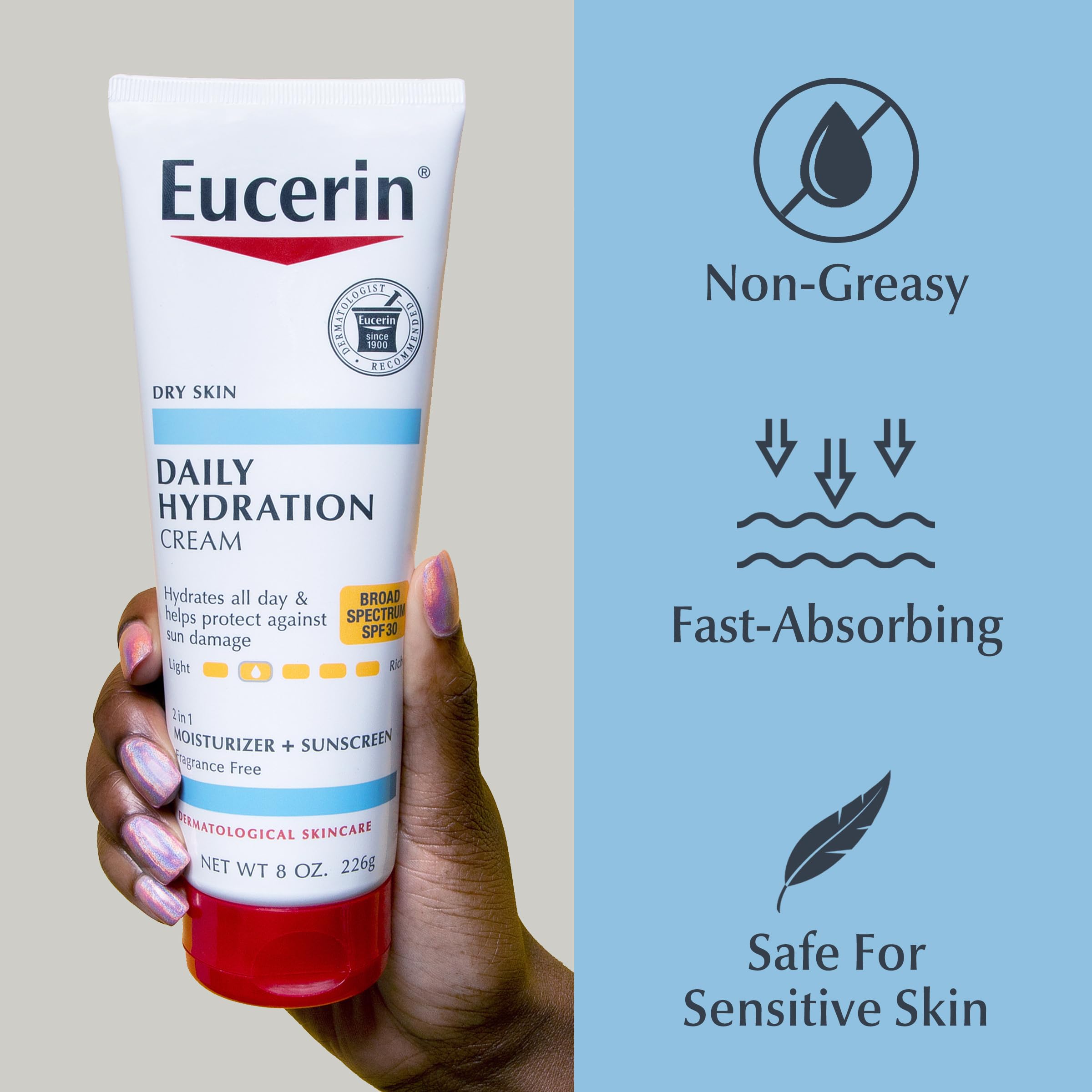 Eucerin sin fragancia ni tintes, apta para piel sensible