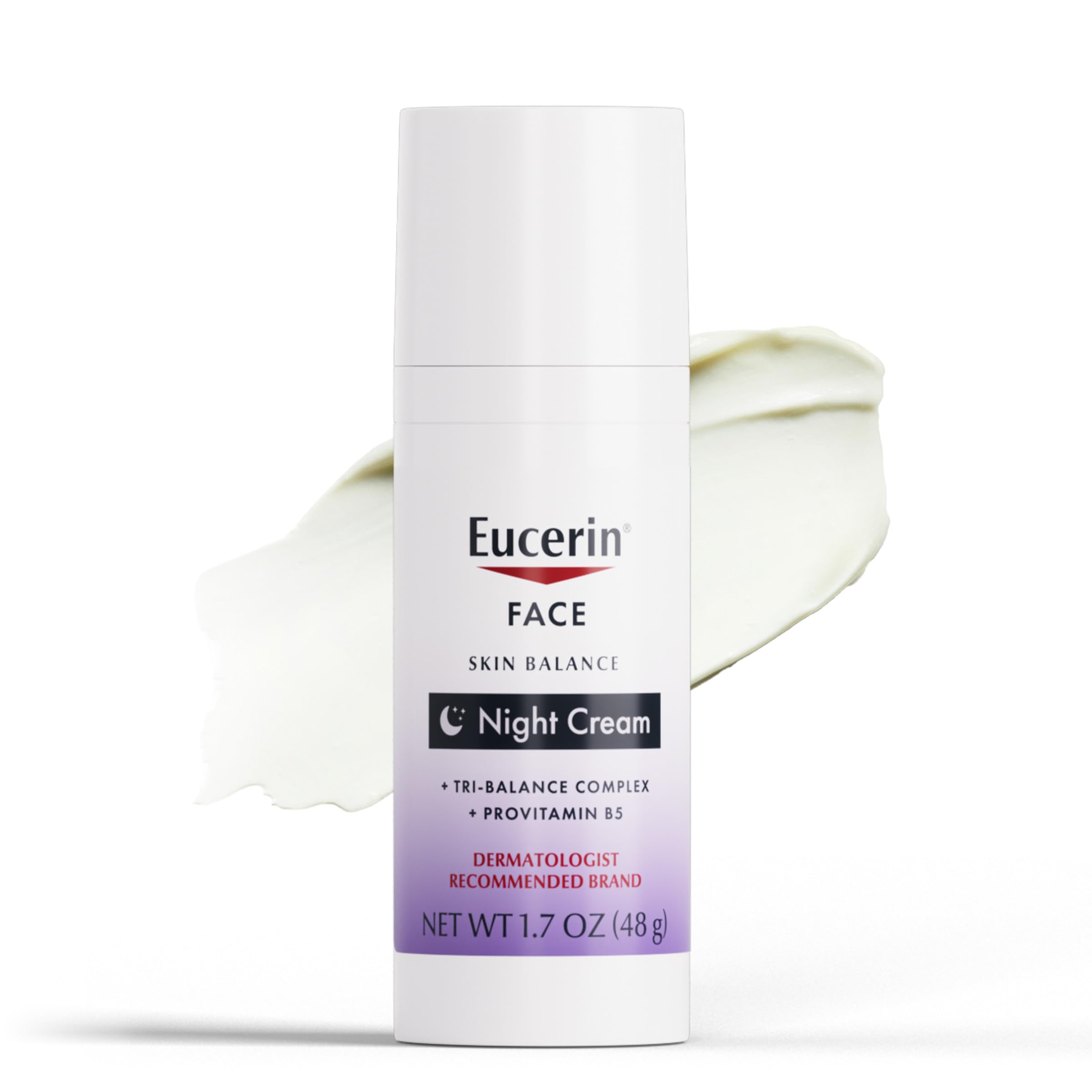 Eucerin Skin Balance Night Cream en botella, hidratación suave durante la noche