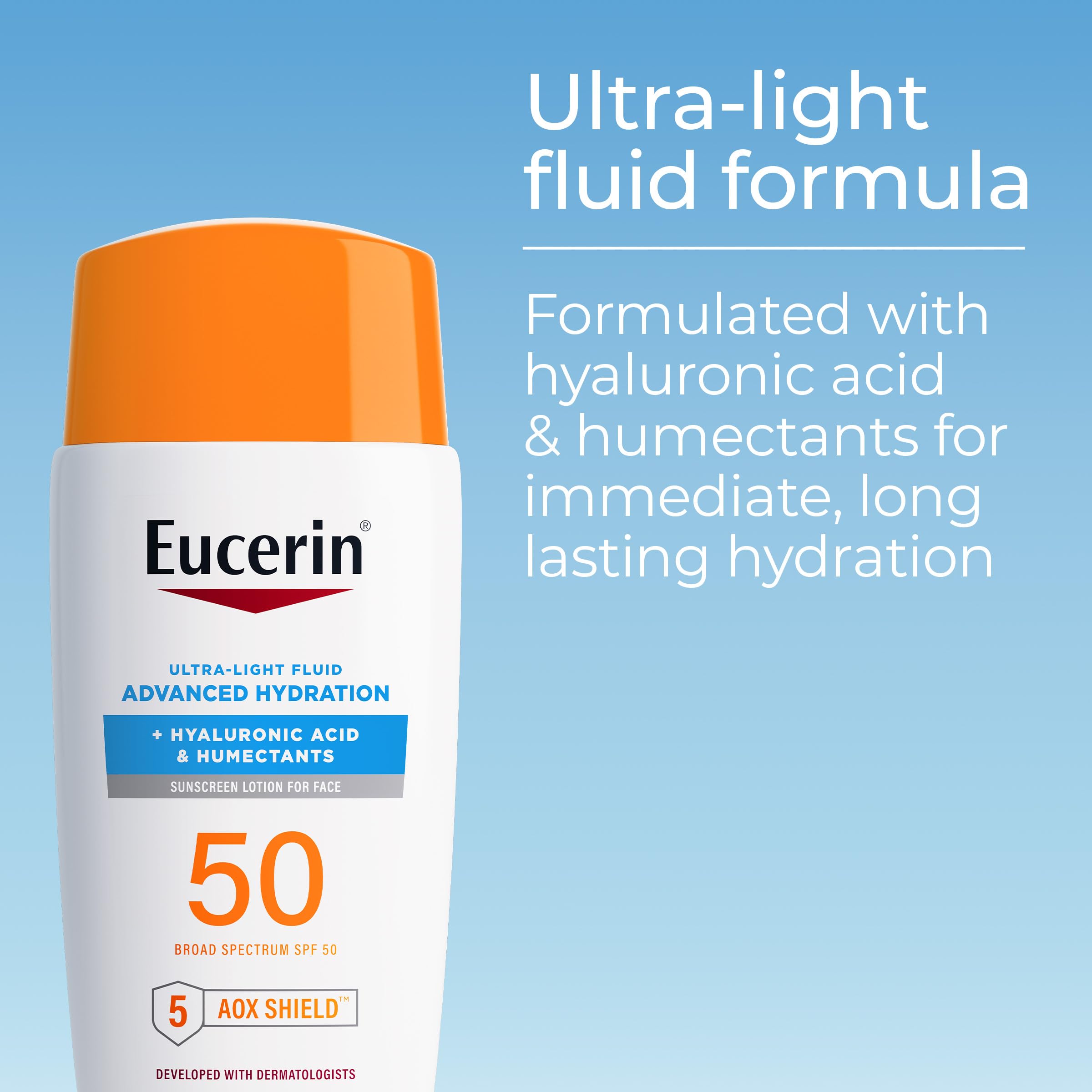 Texture swirl of Eucerin Sun Advanced Hydration SPF 50 highlighting invisible finish