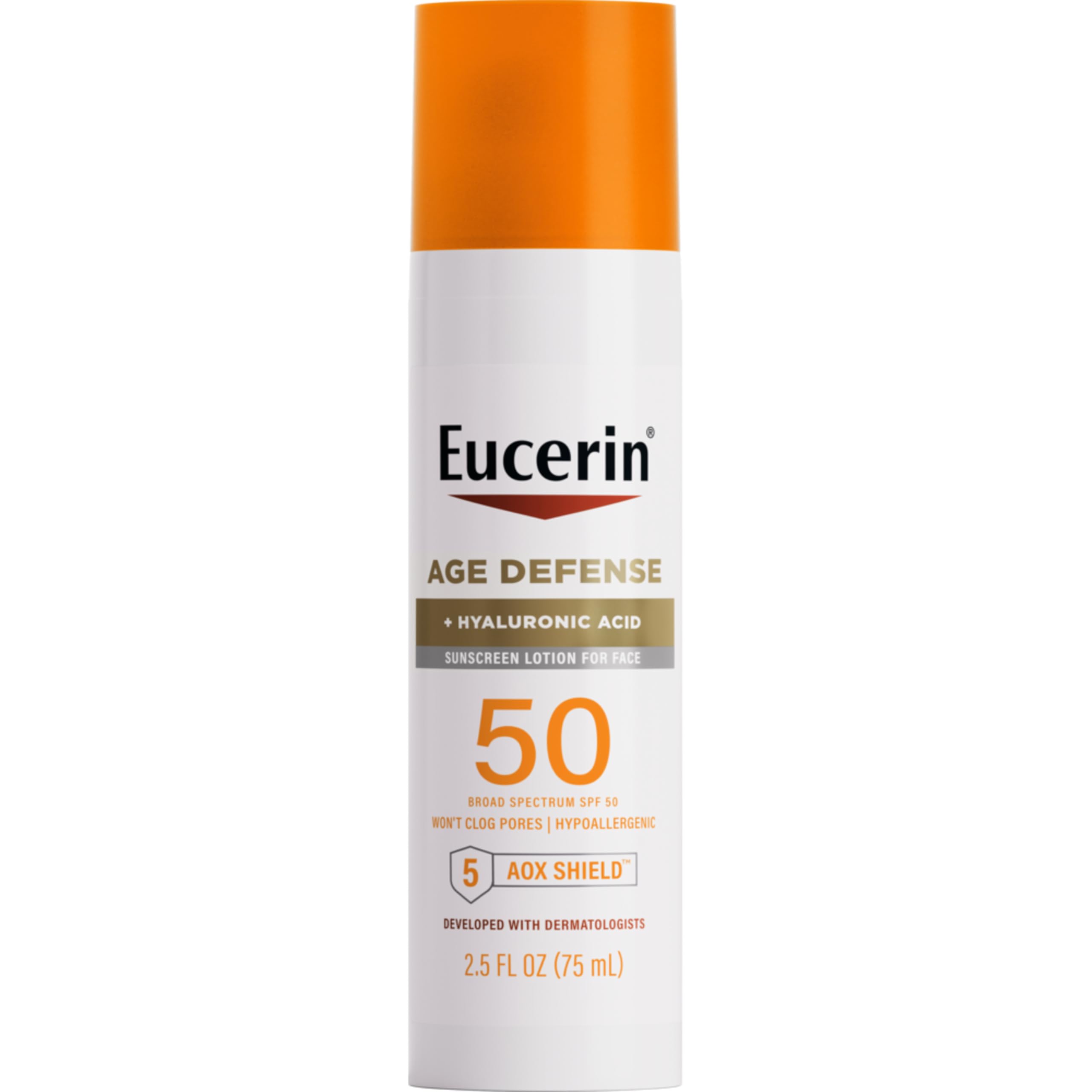 Eucerin Sun Age Defense SPF 50, botella de 75 ml para protección diaria con acabado ligero.