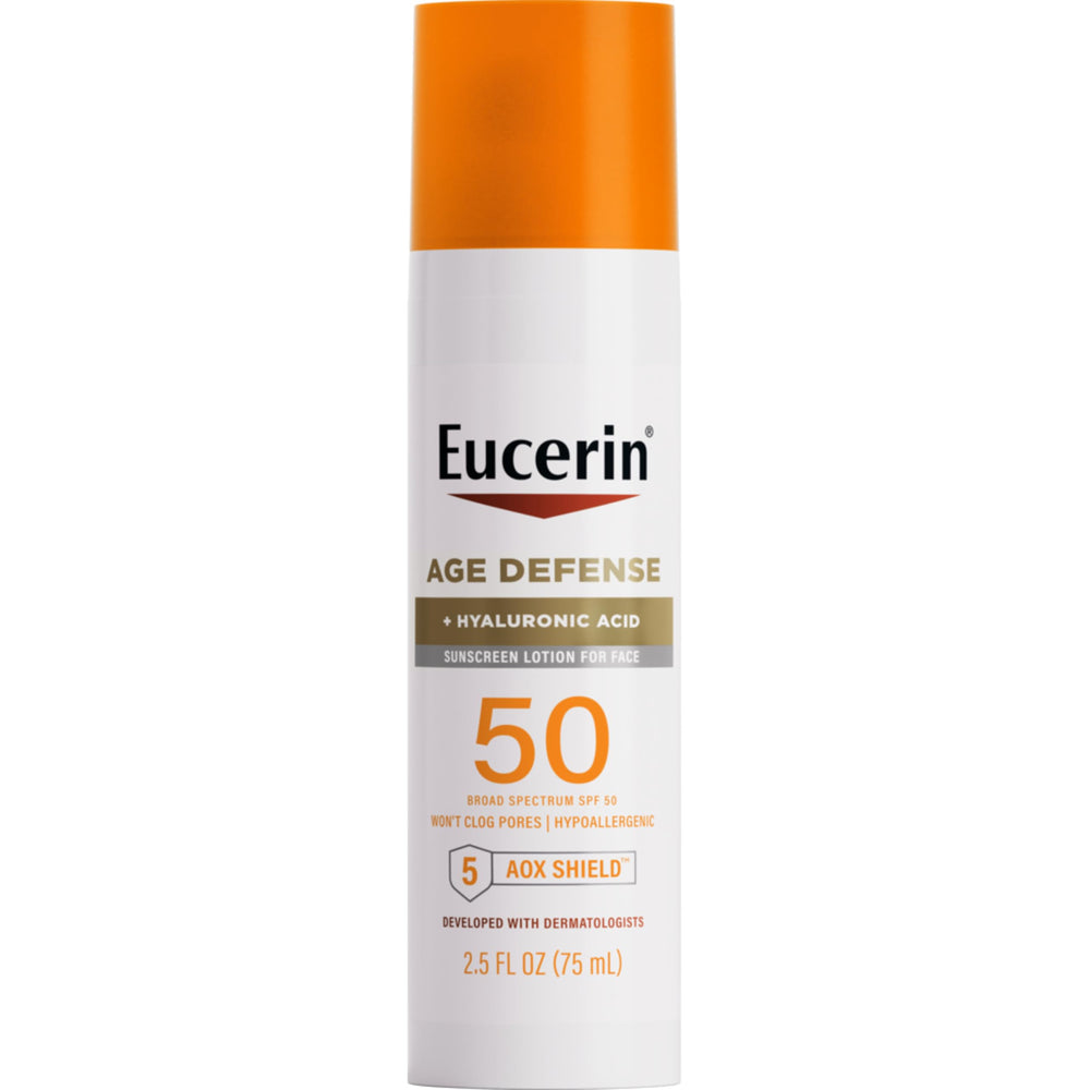 Eucerin Sun Age Defense SPF 50, botella de 75 ml para protección diaria con acabado ligero.