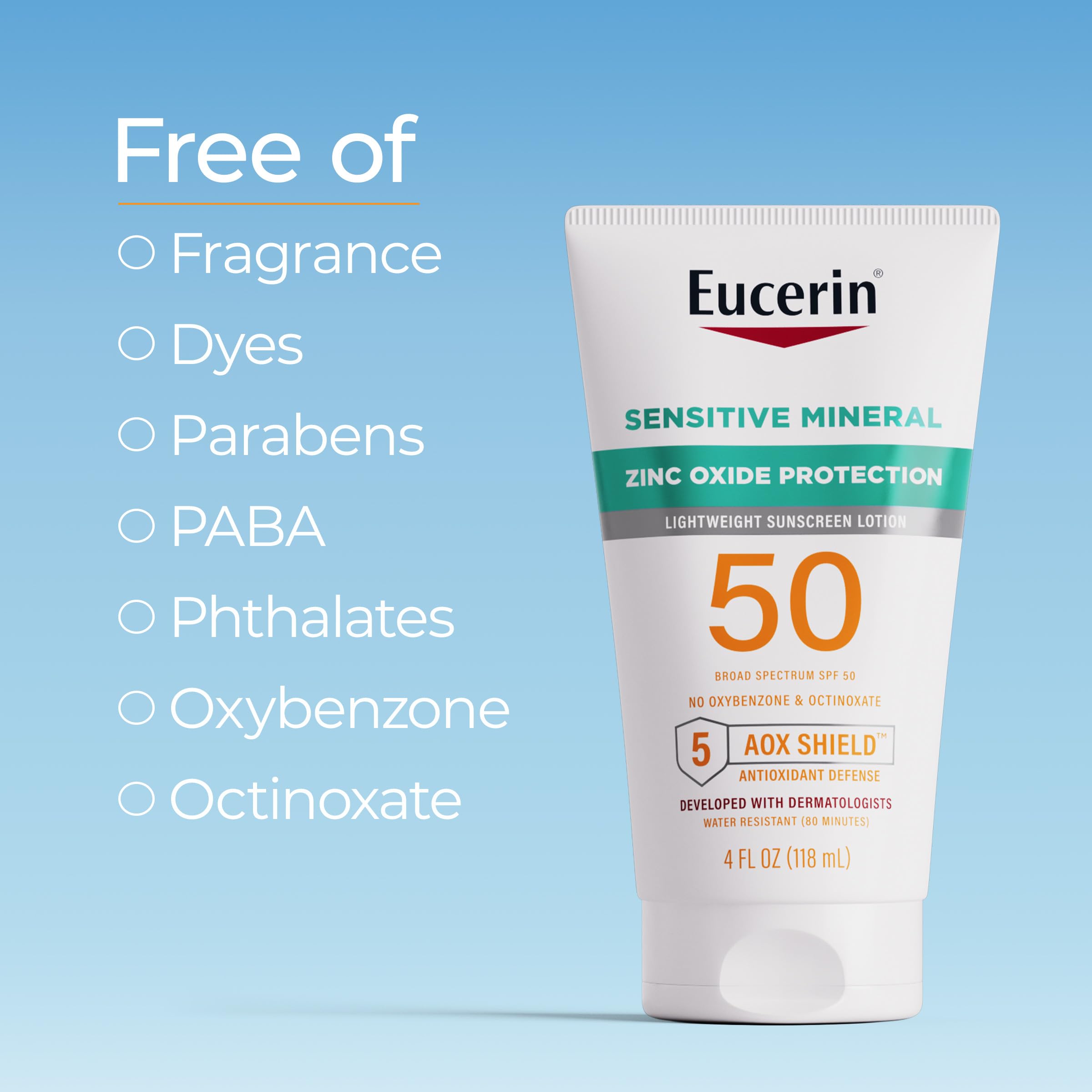 Eucerin Sun Sensitive Mineral Sunscreen fragrance-free formula for sensitive skin