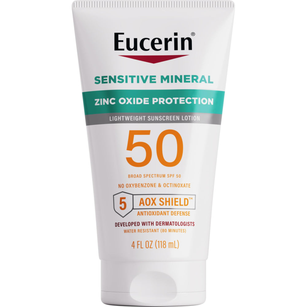 Eucerin Sun Sensitive Mineral Sunscreen Lotion SPF 50 tube for easy daily protection