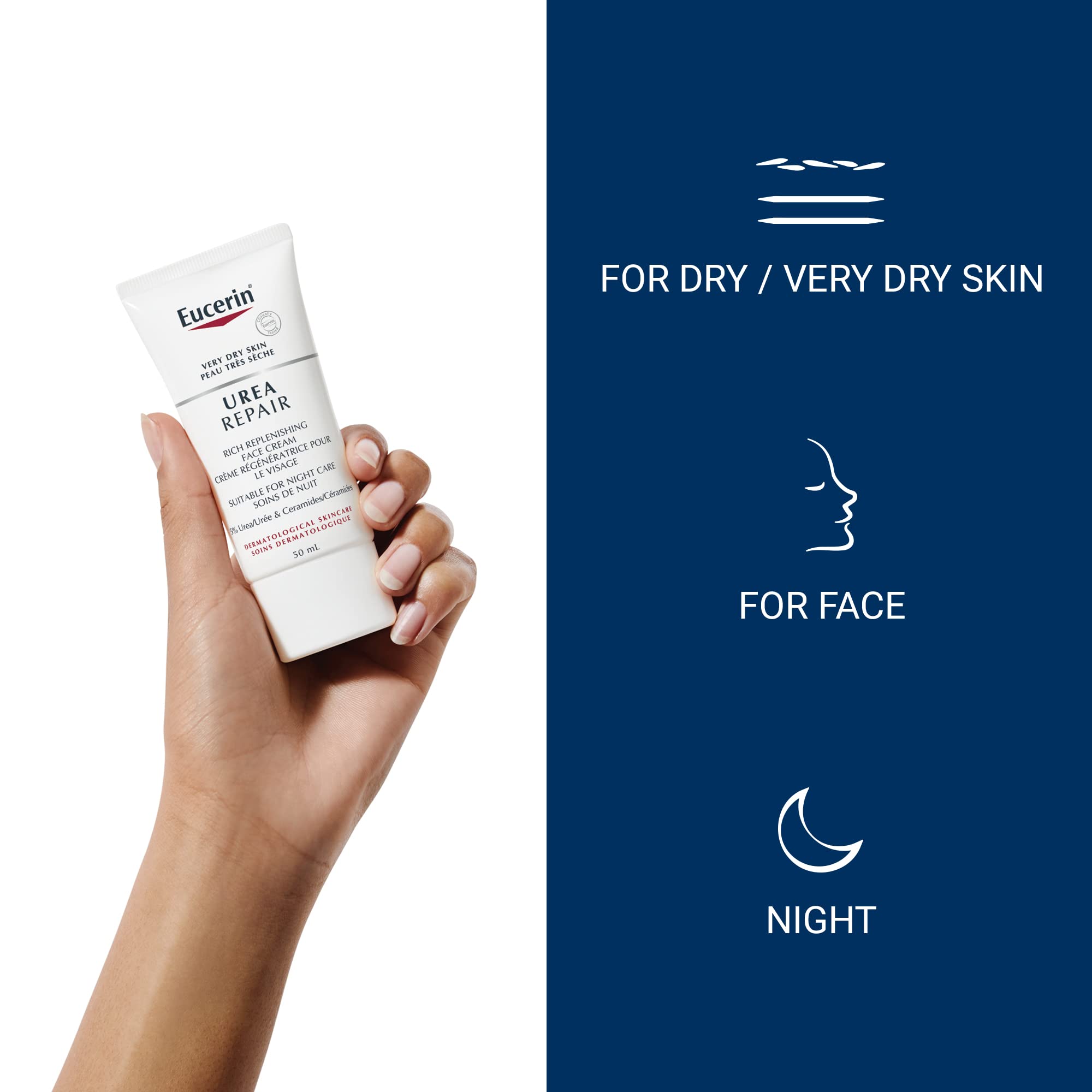 Eucerin 5% Urea cream jar close-up highlighting rich moisture retention.