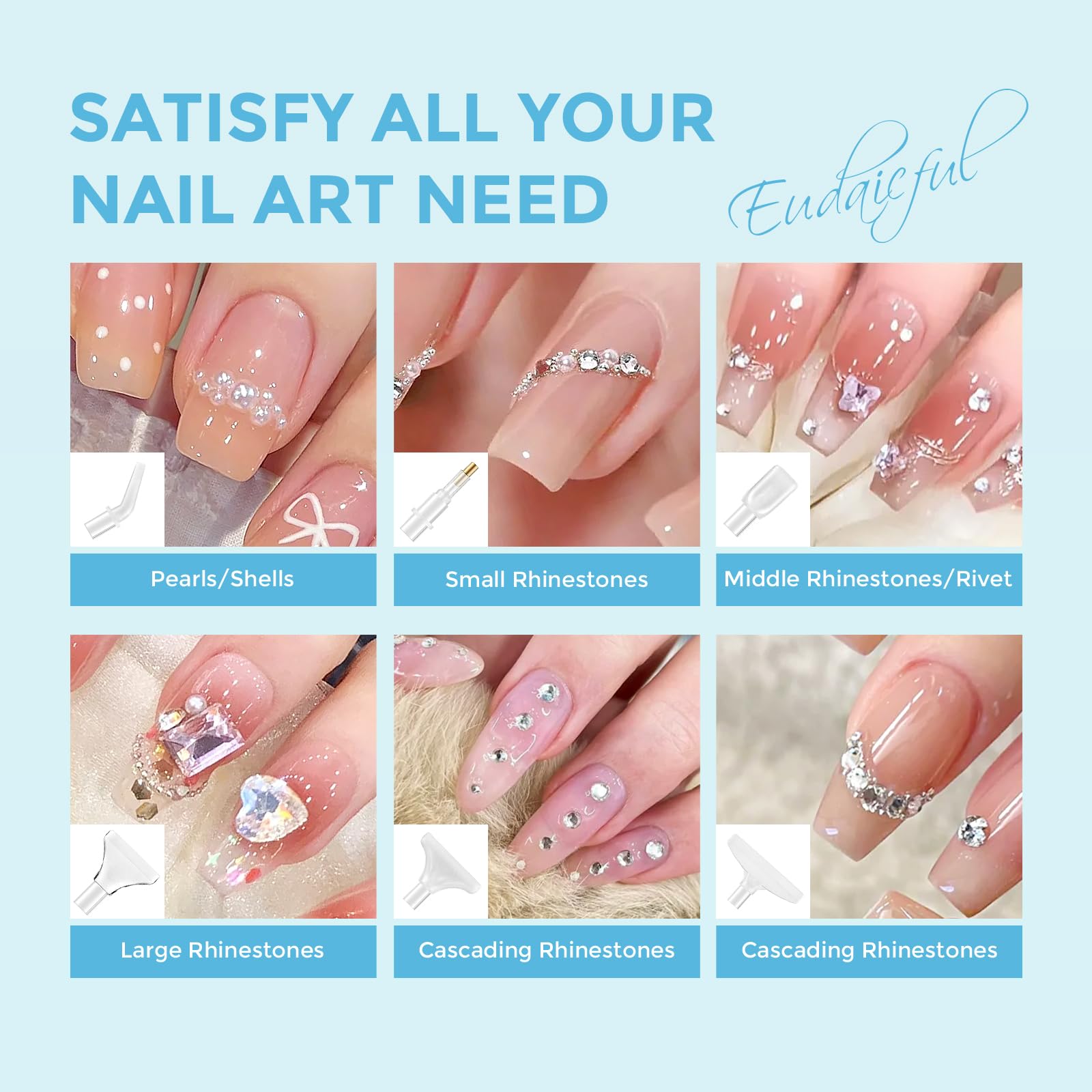 Eudaicful nail art tools kit supports DIY jewelry and nails with control.