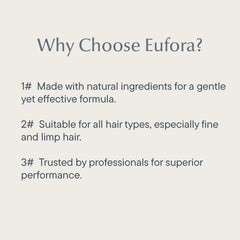 Eufora Full Effect spray applied for voluminous texture on fine hair.