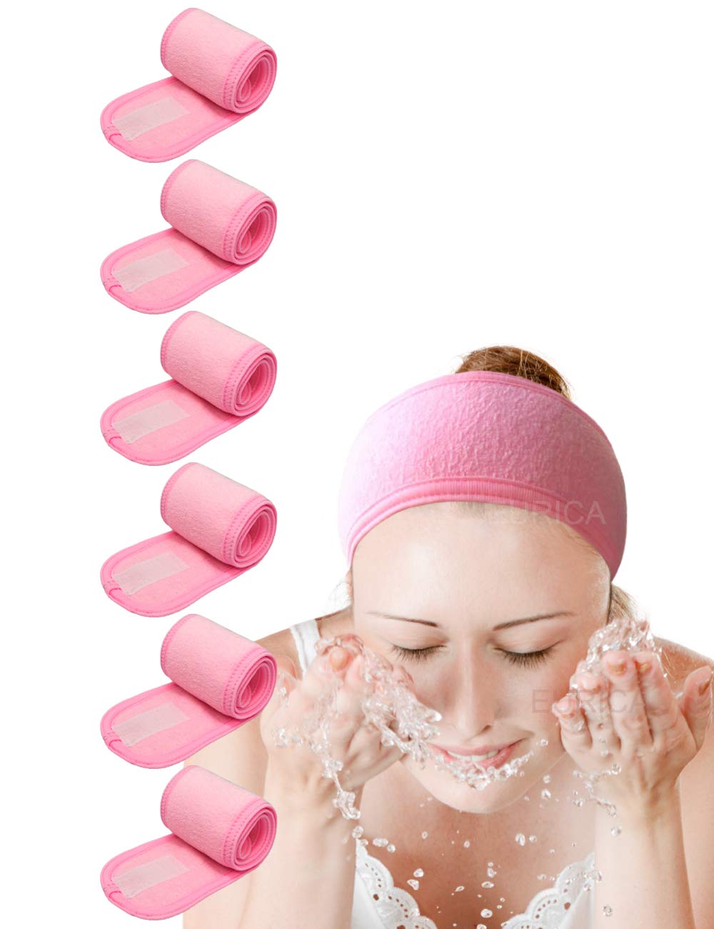 EUICAE banda de cabeza spa rosa, 6 unidades, ideal para el cuidado facial.