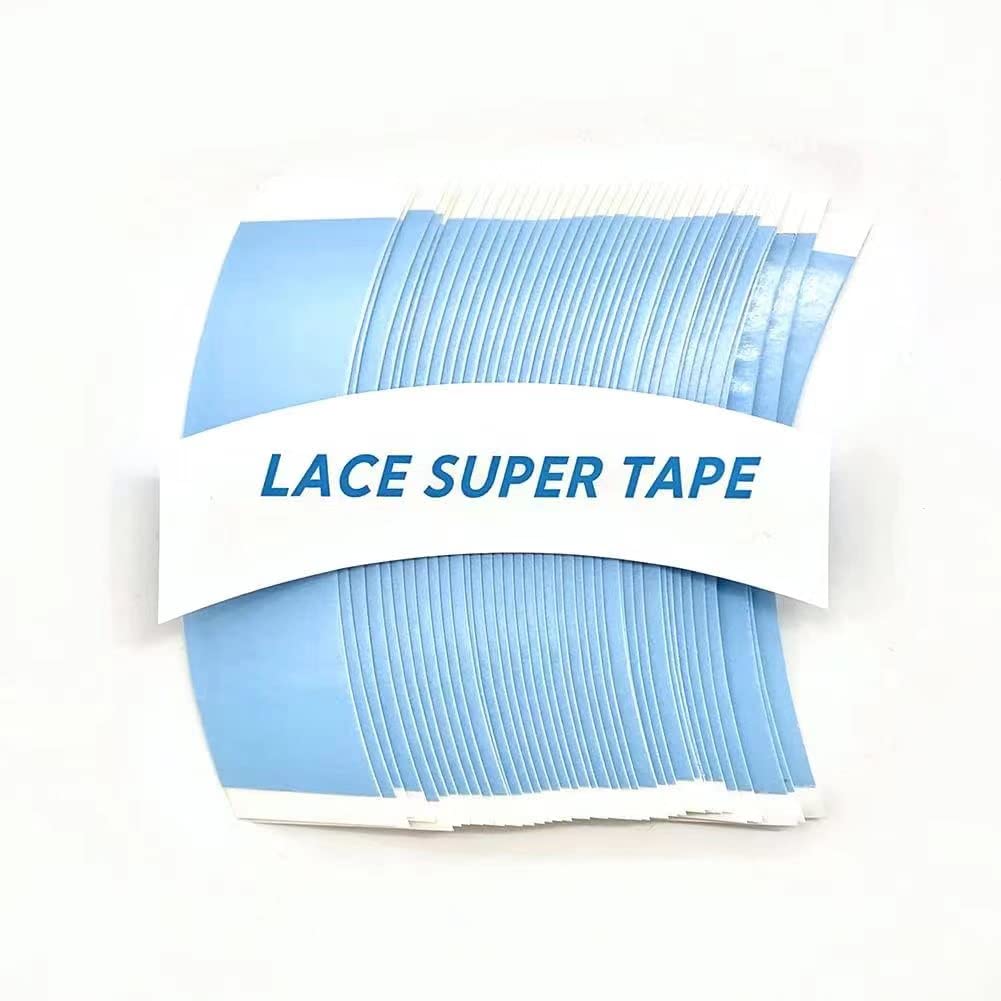 Eumos blue C-shaped wig tape closeup for secure lace-front attachment