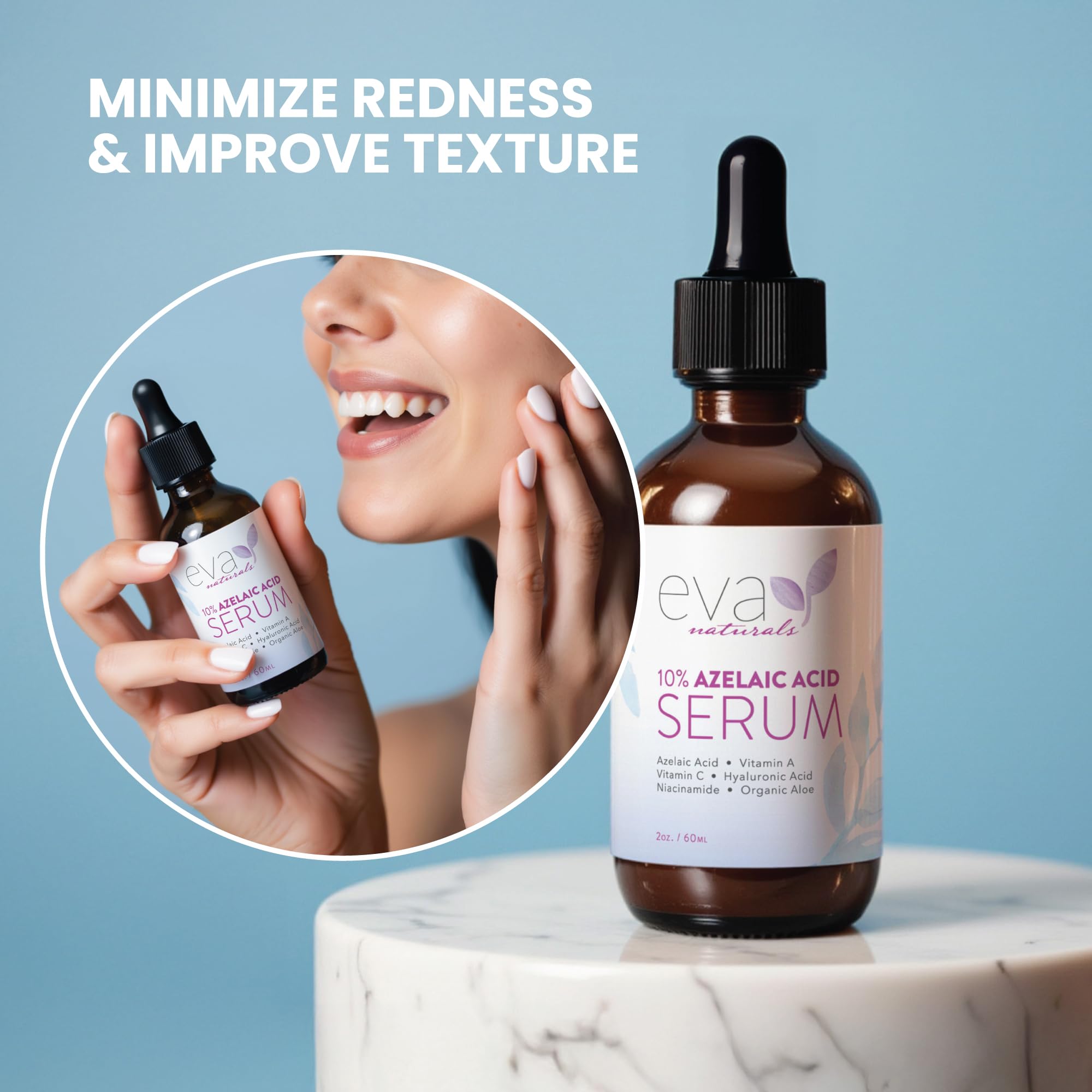 Eva Naturals Aplicación diaria, rutina rápida de cuidado facial.