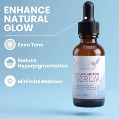 Close-up of Eva Naturals Azelaic Acid Serum label showing fragrance-free formula