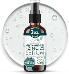 Eva Naturals Niacinamide Serum, botella con gota para aplicar con precisión y reducir poros visibles.