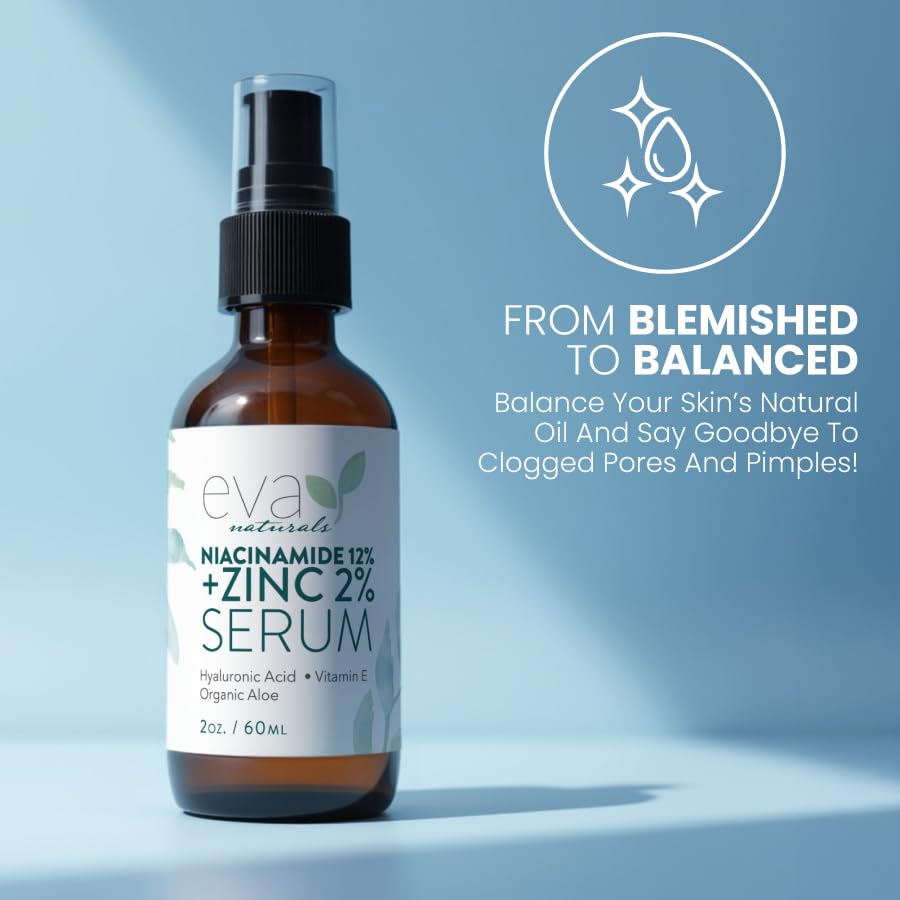Eva Naturals Niacinamide Serum, envase ecológico facilita almacenamiento y uso diario.