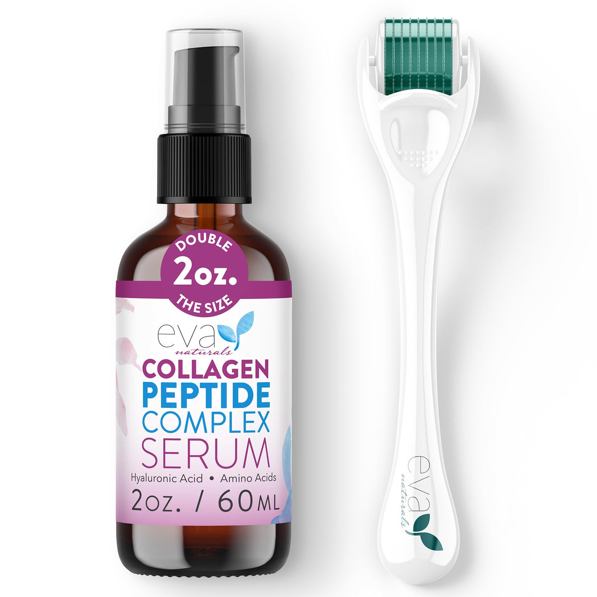 Eva Naturals peptide serum bottle for daily hydration and quick absorption.
