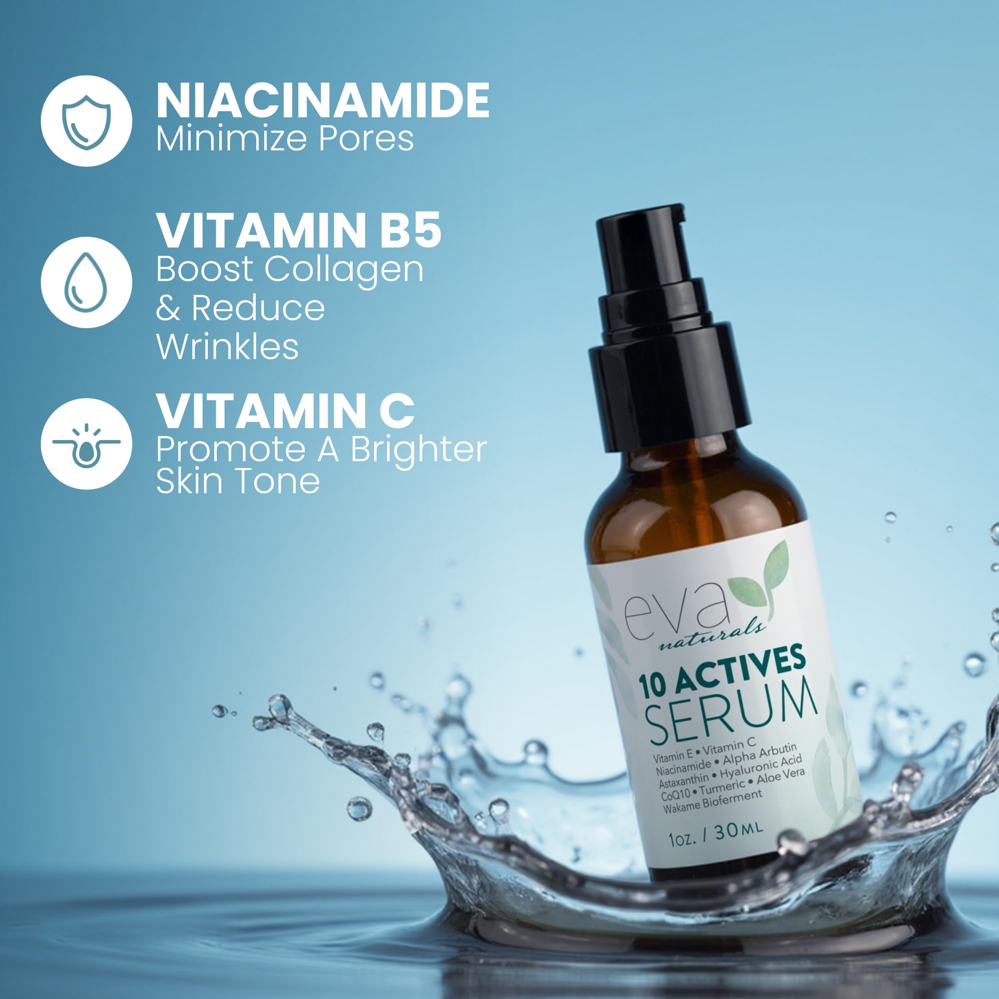 Aplicación de gotas de Eva Naturals para hidratar y nutrir la piel.