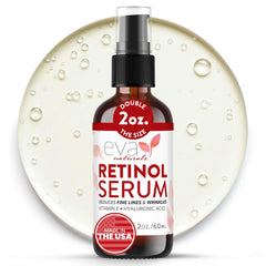 Sérum Eva Naturals con retinol e hialurónico en botella 2oz para suavizar la piel.