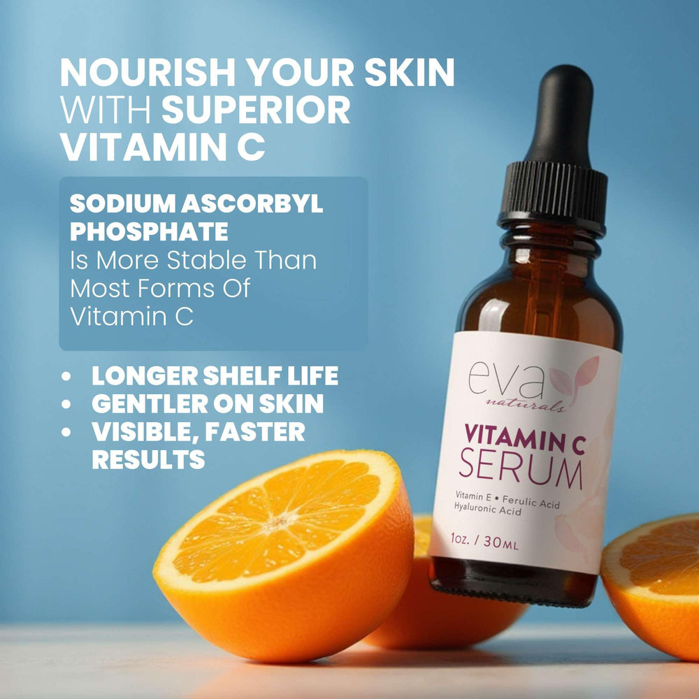 Aplicación en rostro con Eva Naturals Vitamina C 20% para rutina diaria.