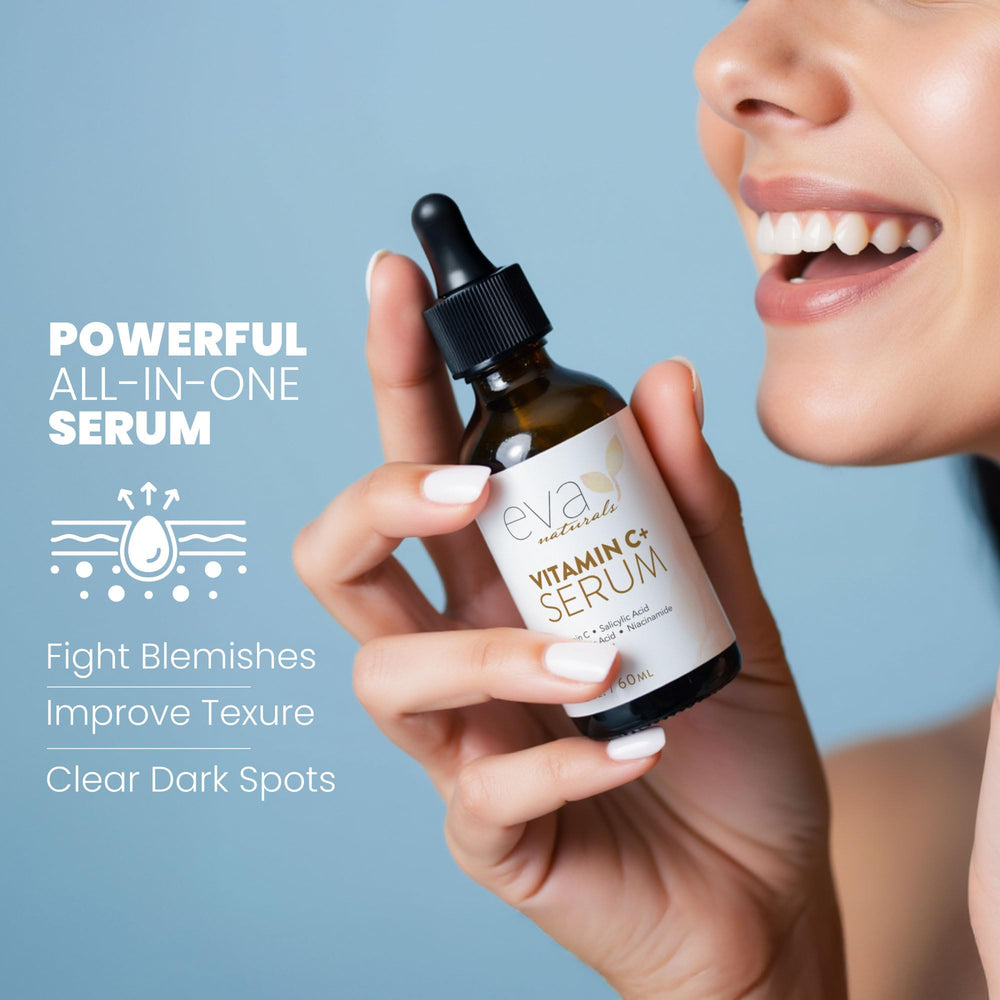 Canada bilingual cosmetic label indicates official status for Eva Naturals Serum Plus.