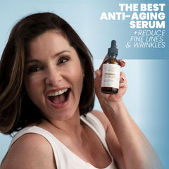 Texture swatch shows a smooth, non-greasy finish from Eva Naturals Serum Plus.