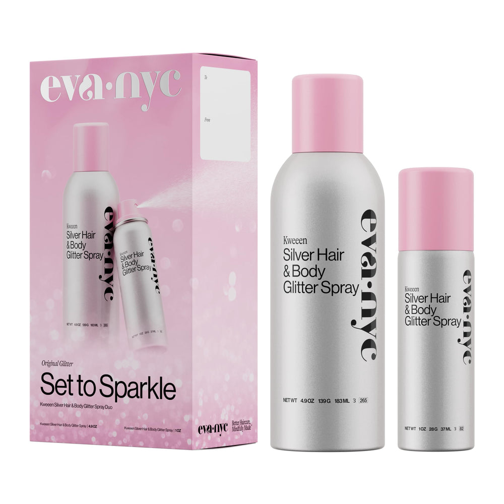 Eva NYC Kweeen brillo plata atomizador en botella para cabello y cuerpo con brillo ligero