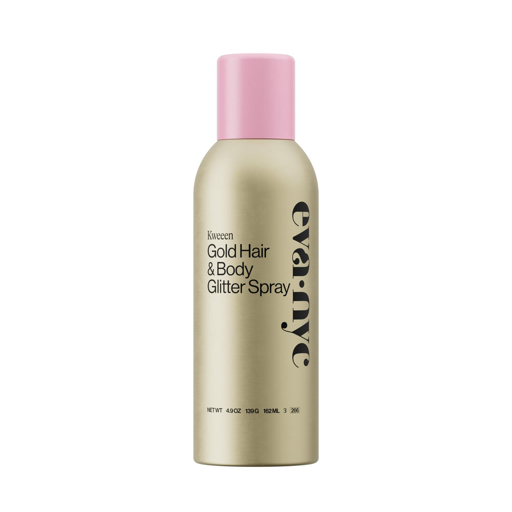 Eva NYC Kweeen oro brillo para cabello y cuerpo, look deslumbrante.