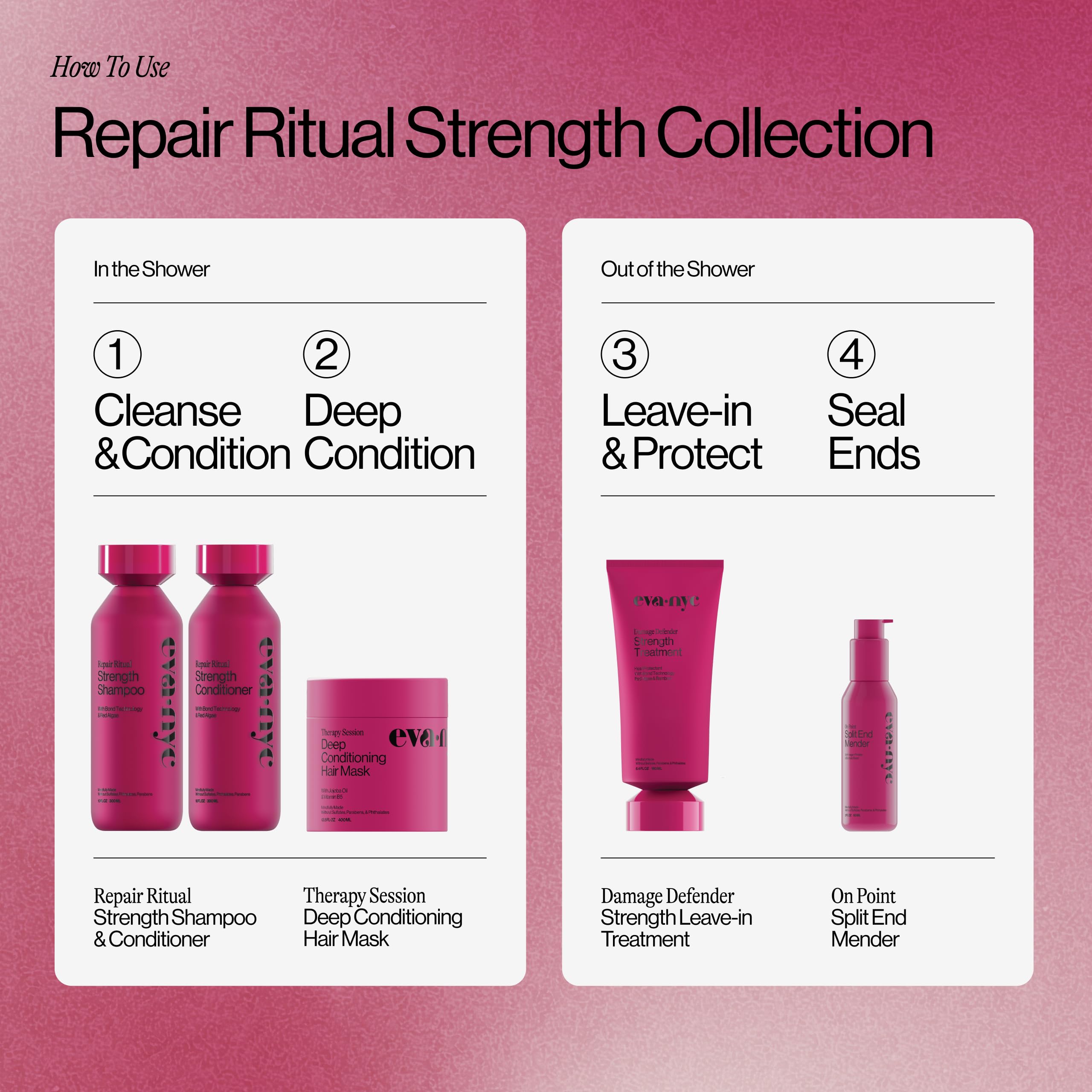 Uso diario del Ritual Repair Champú para mantener el cabello reparado y nutrido.