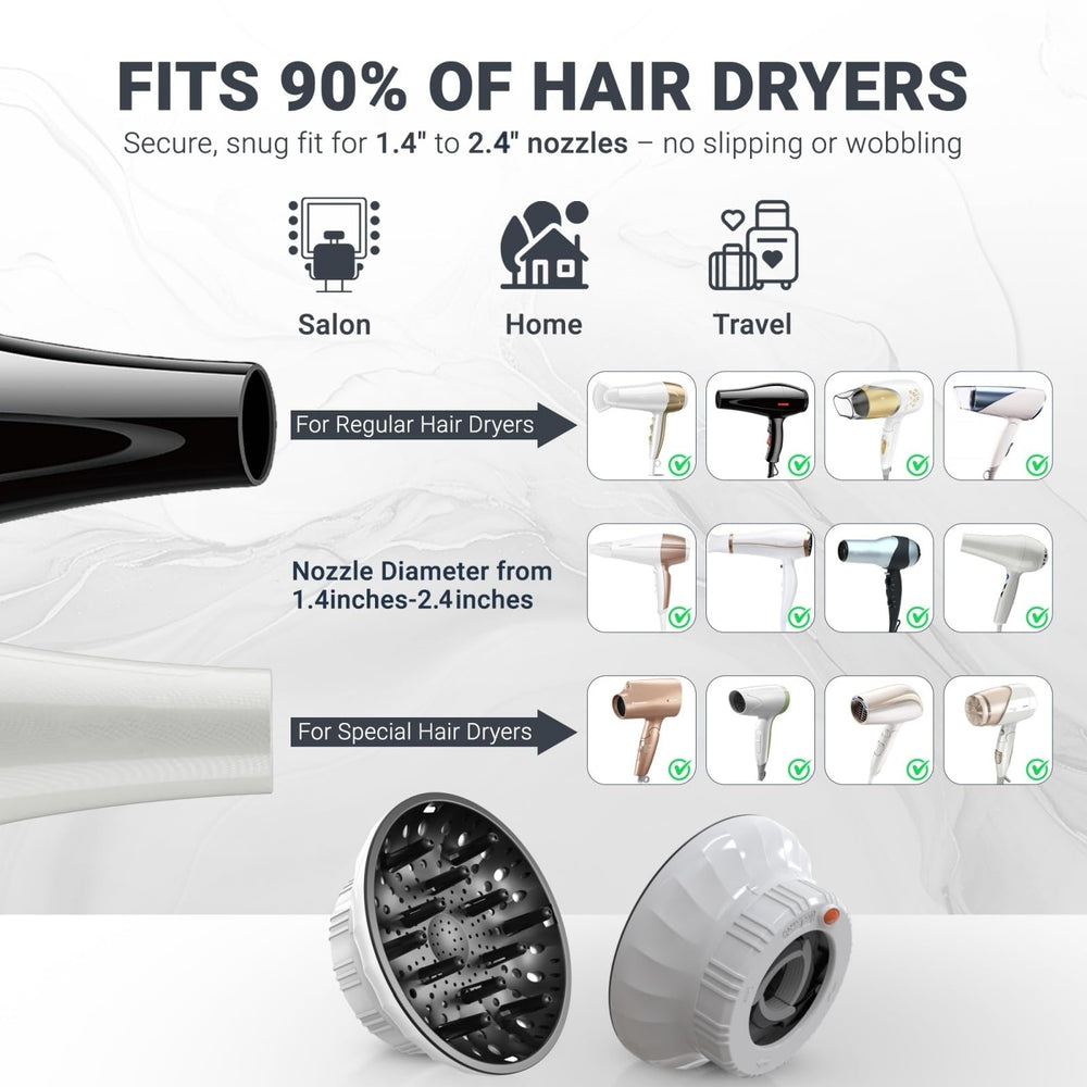 Evalunira diffuser supports long thick hair with gentle airflow and volume.