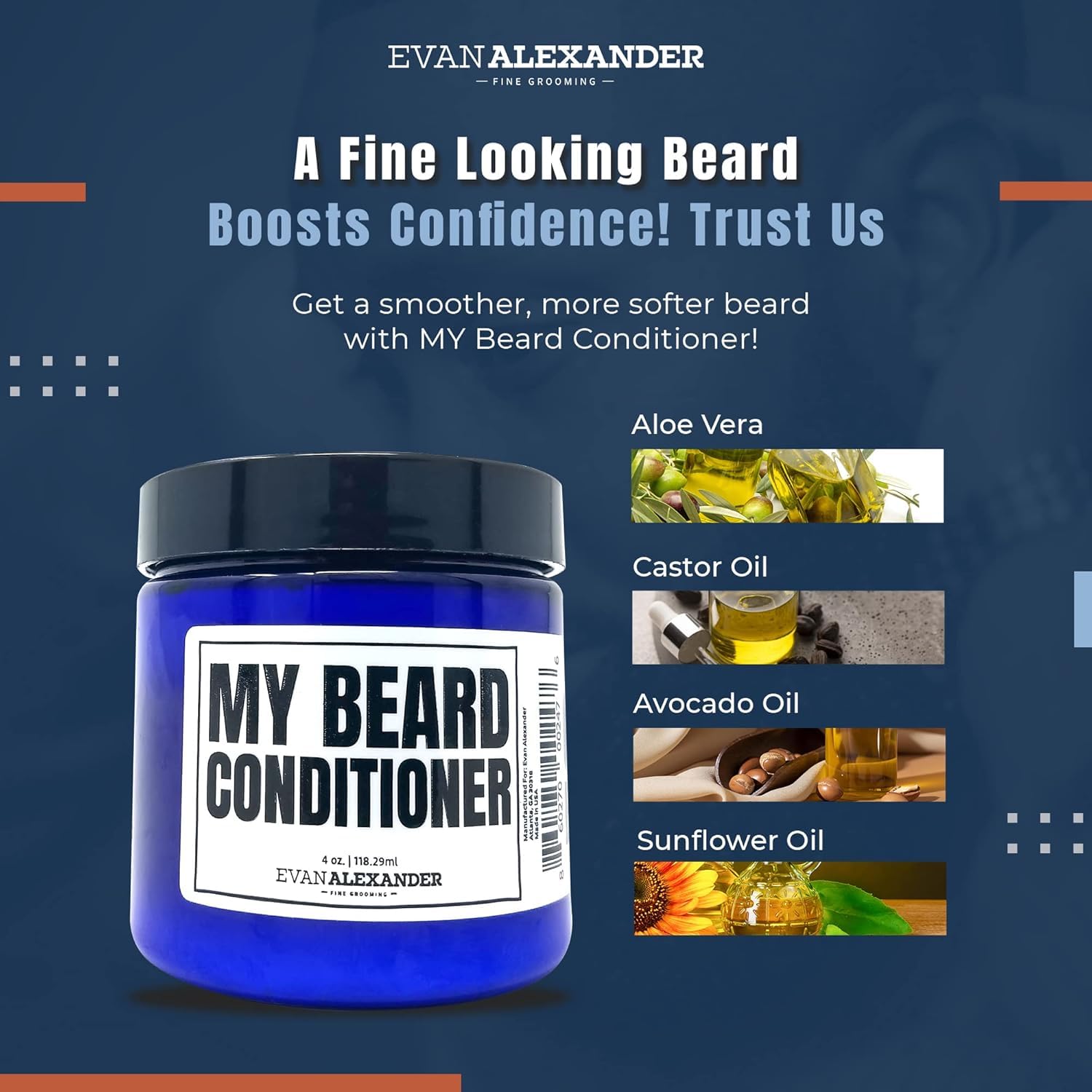 Beard looks shinier and healthier with Evan Alexander conditioner.