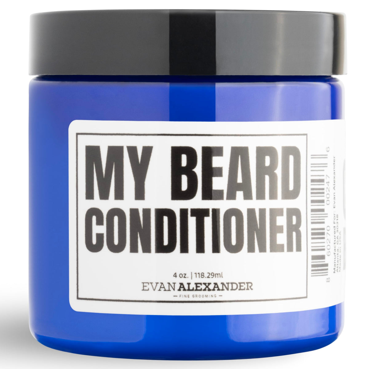 Evan Alexander Grooming MY Beard Conditioner jar front highlights a moisturizing formula for soft, hydrated beards.