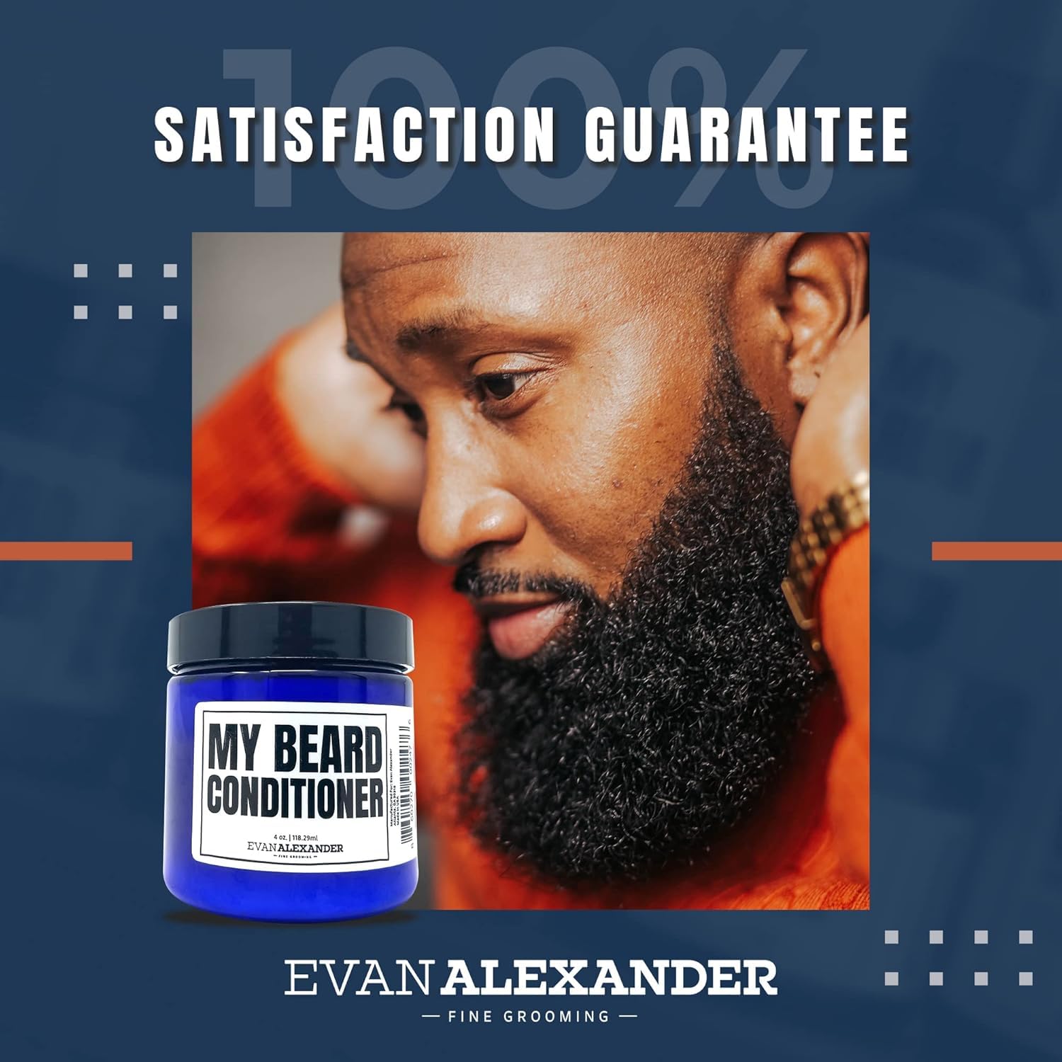 Close-up of Evan Alexander conditioner emphasizes premium texture and fragrance.