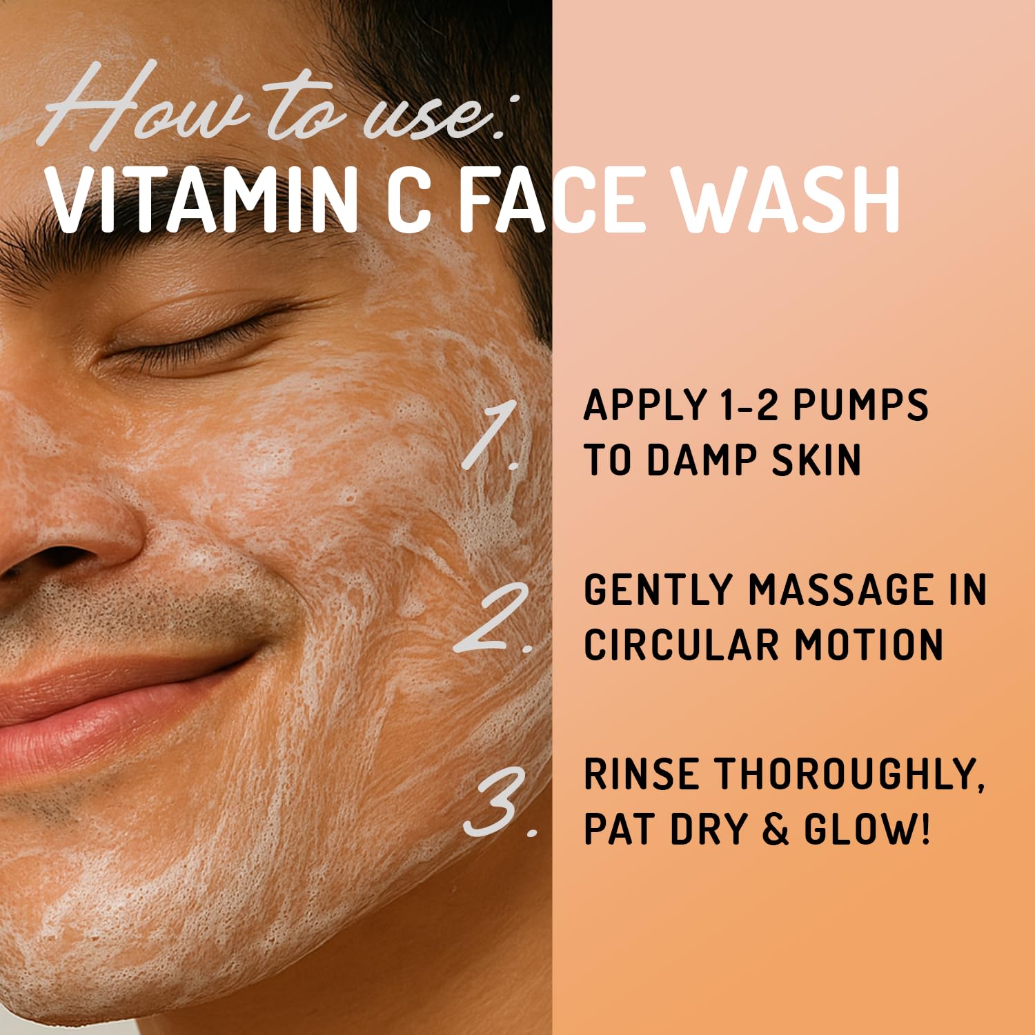 Eve Hansen Vitamin C Cleanser application scene showing lather and rinse