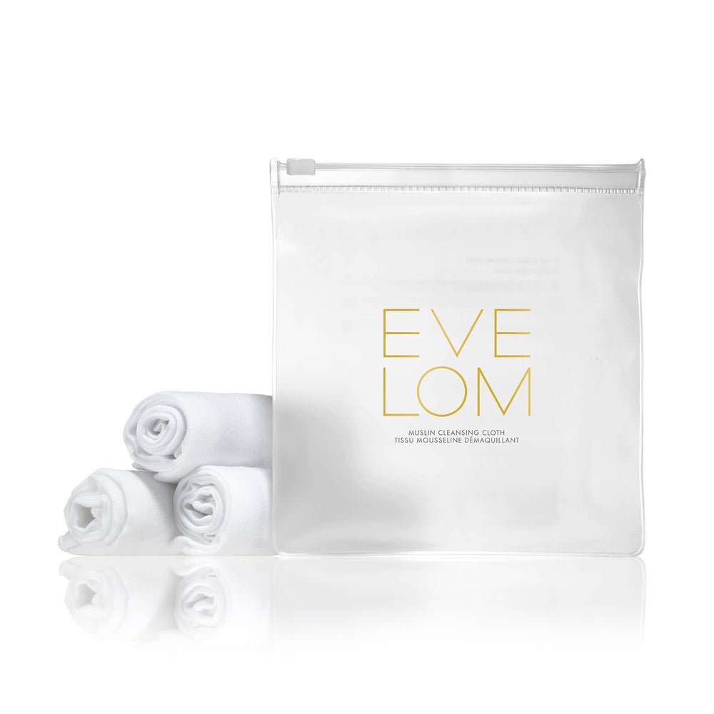 EVE LOM Muslin Cloth close-up showing fabric weave for gentle cleansing and exfoliation.