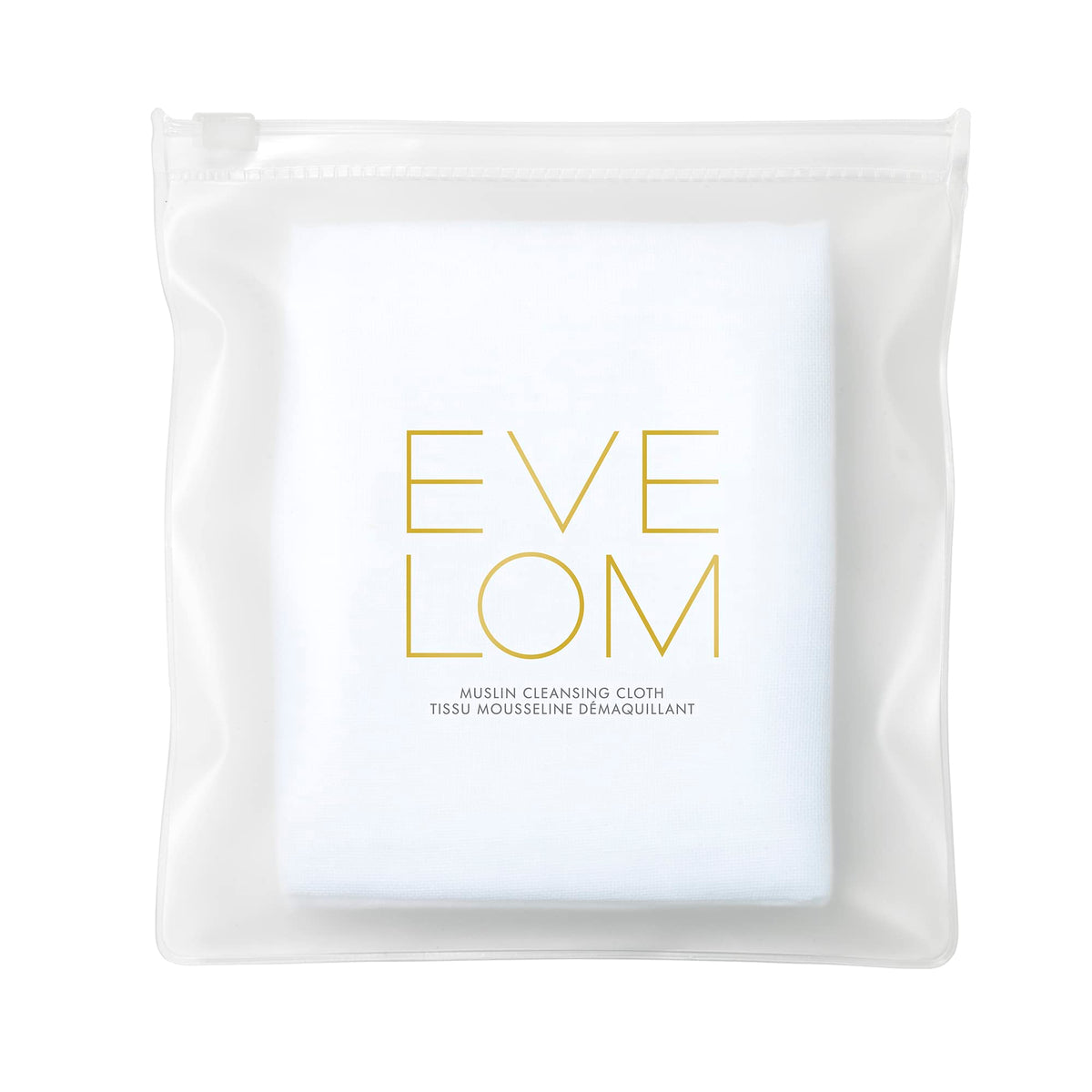 EVE LOM Muslin Cloth pack shot showing three 100% cotton cloths for gentle exfoliation and cleansing.