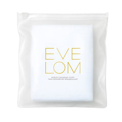 EVE LOM Muslin Cloth pack shot showing three 100% cotton cloths for gentle exfoliation and cleansing.