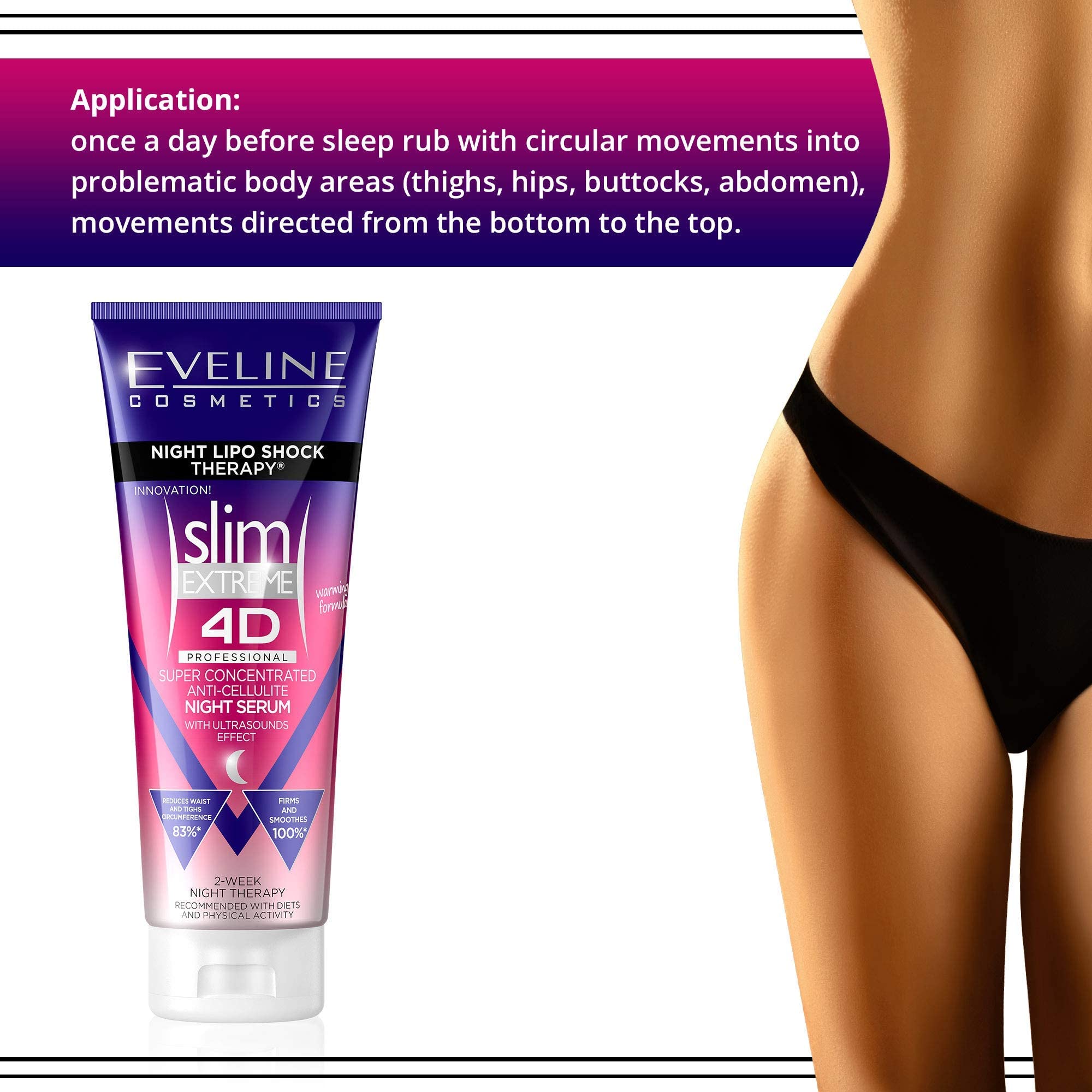 Eveline Slim Extreme envase etiqueta polaca ofrece información útil para uso nocturno.