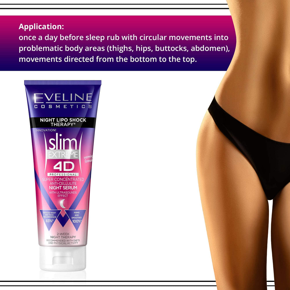 Eveline Slim Extreme envase etiqueta polaca ofrece información útil para uso nocturno.