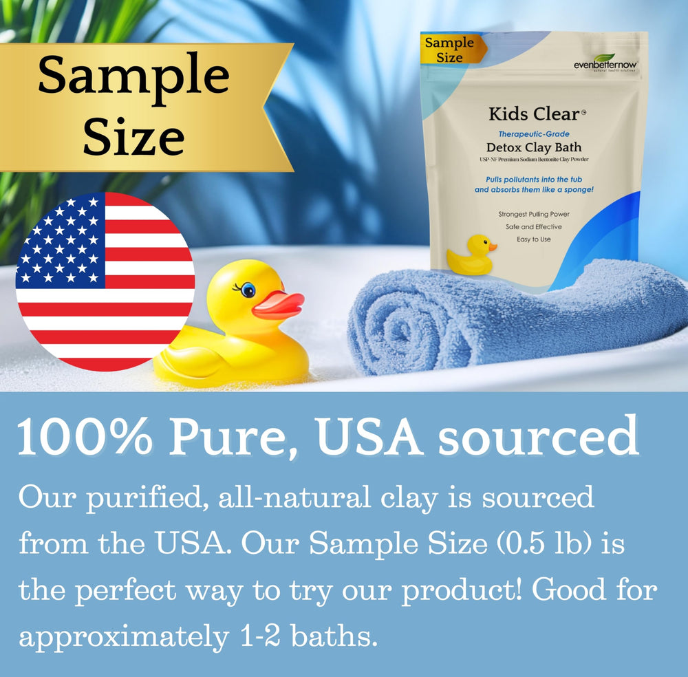EvenbetterNow Kids Clear Detox Bath textura de polvo puro en agua.
