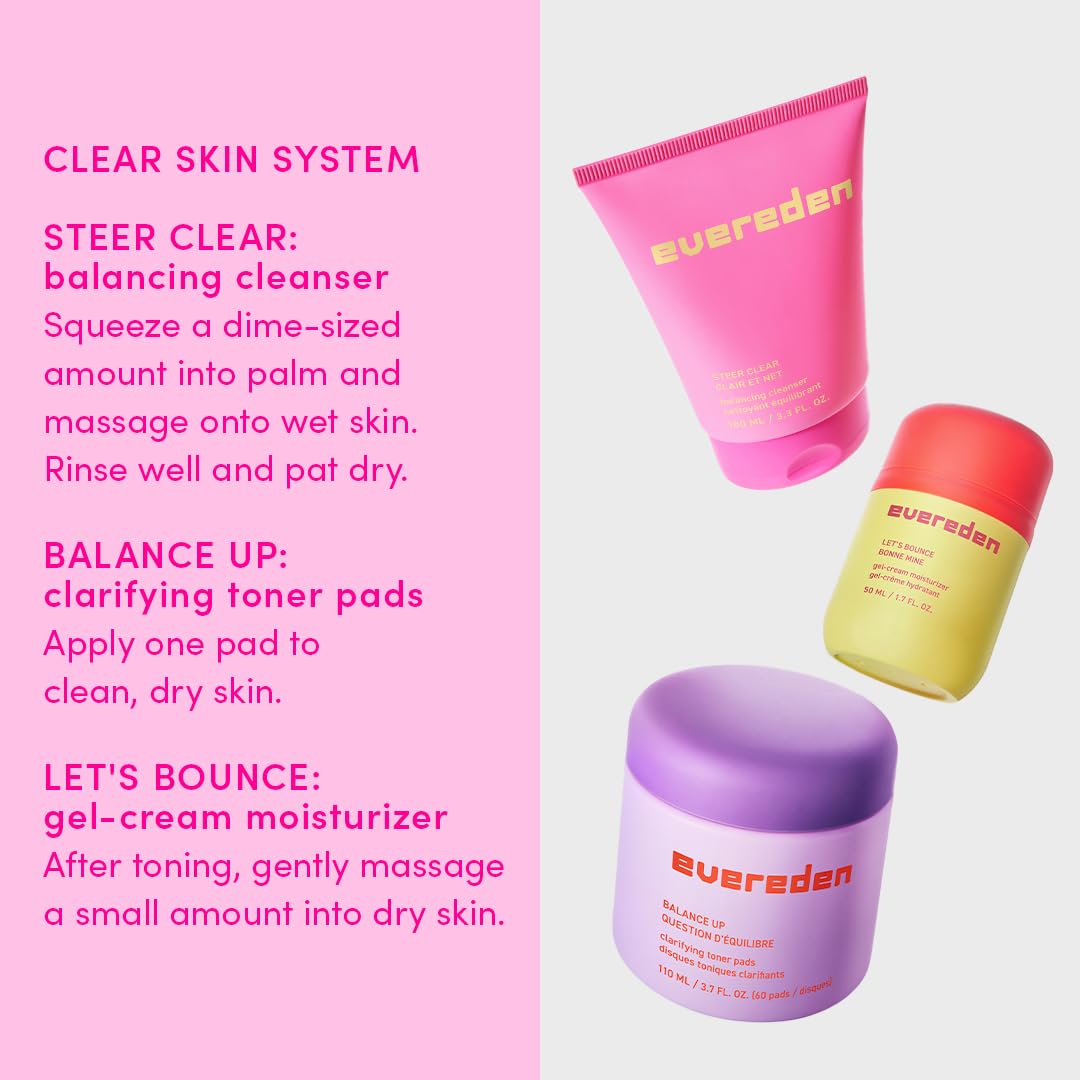 Evereden Balance Up Toner Pads packaging display for teen skincare routine