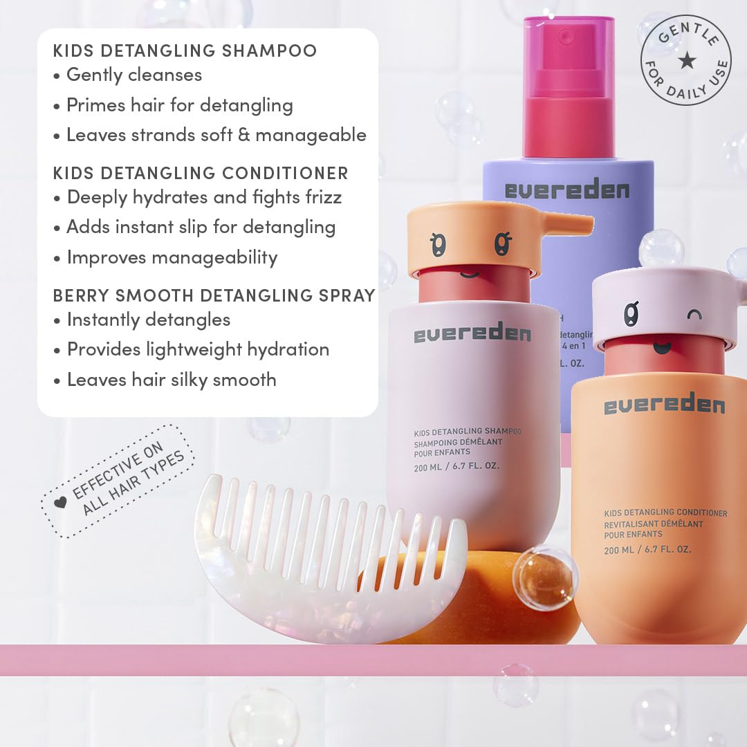 Evereden Kids conditioner leave-in bottle promoting moisture and easy comb-through.