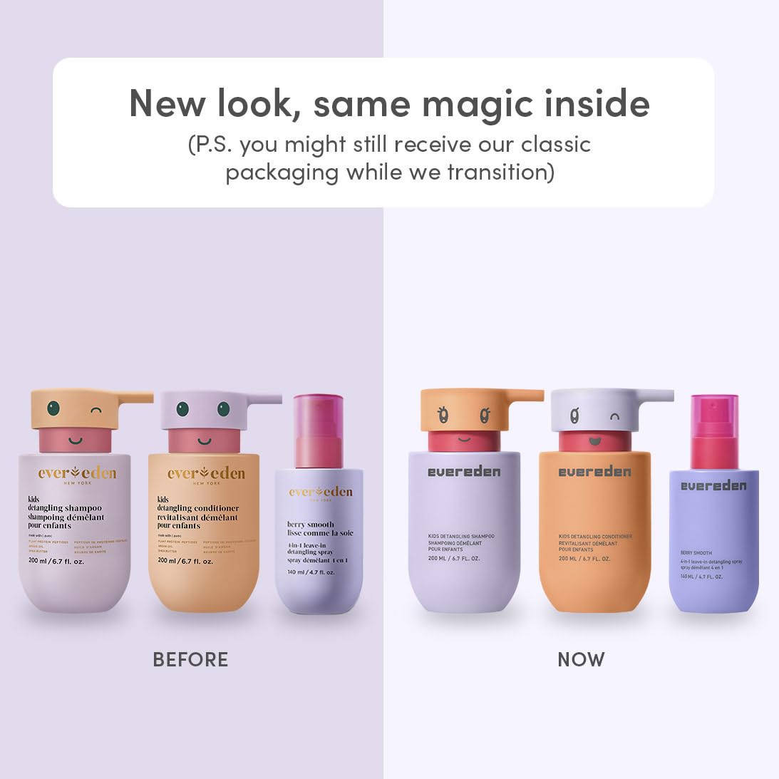 Evereden Kids detangling shampoo bottle highlighting smooth detangling and frizz control.