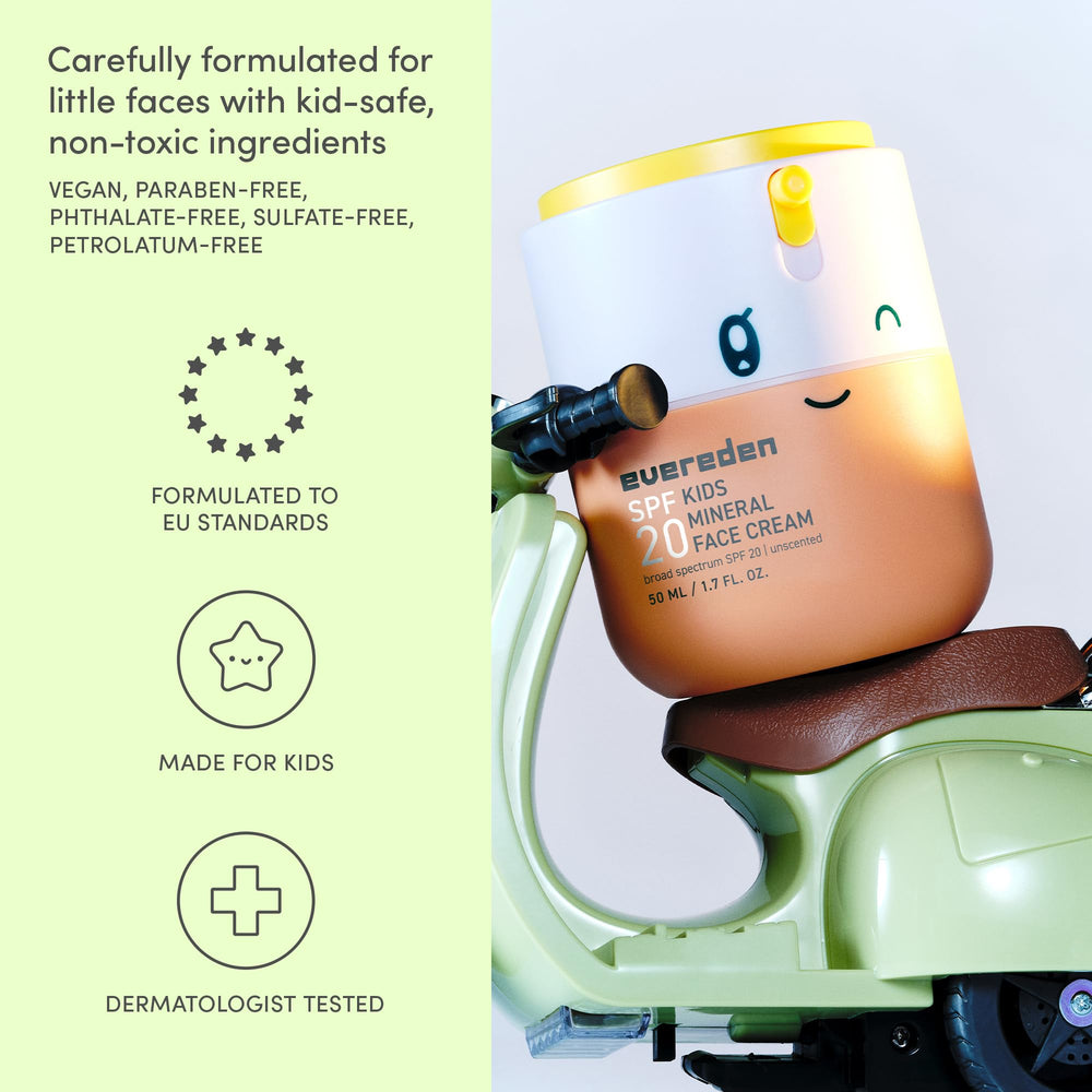 Evereden Kids Face Cream fragrance-free option reduces irritants for delicate skin.